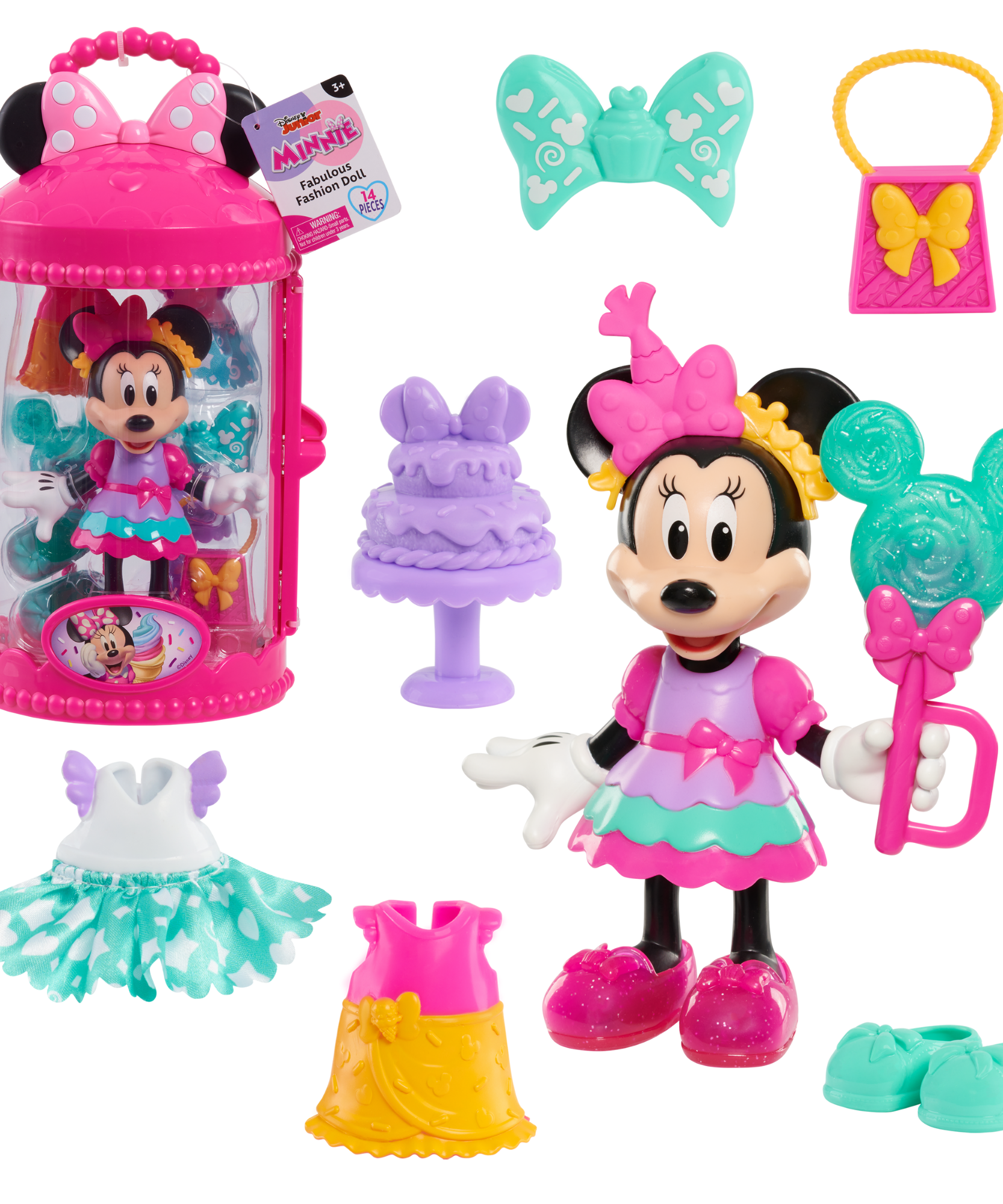 Disney Minnie Mouse Sweet Party Fabulous Fashion Doll, 14-Piece Doll and Accessories Set, Dress Up and Pretend Play Toy, Officially Licensed Kids Toy for Ages 3 & Up by Just Play