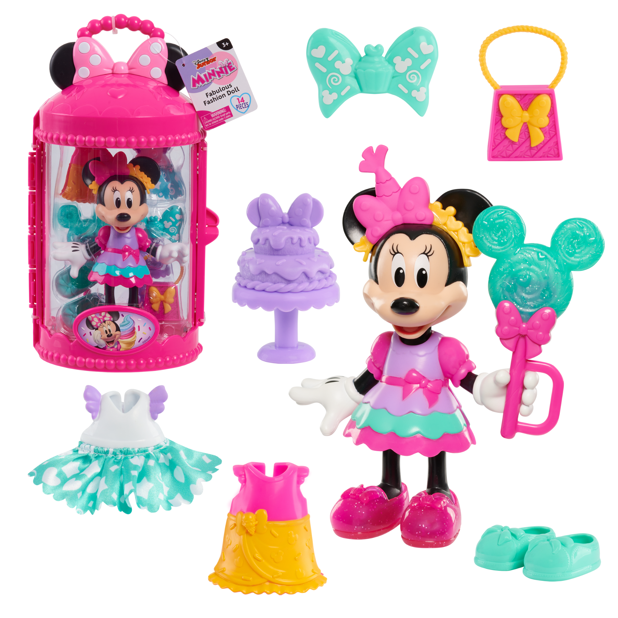 Disney Minnie Mouse Sweet Party Fabulous Fashion Doll, 14-Piece Doll and Accessories Set, Dress Up and Pretend Play Toy, Officially Licensed Kids Toy for Ages 3 & Up by Just Play