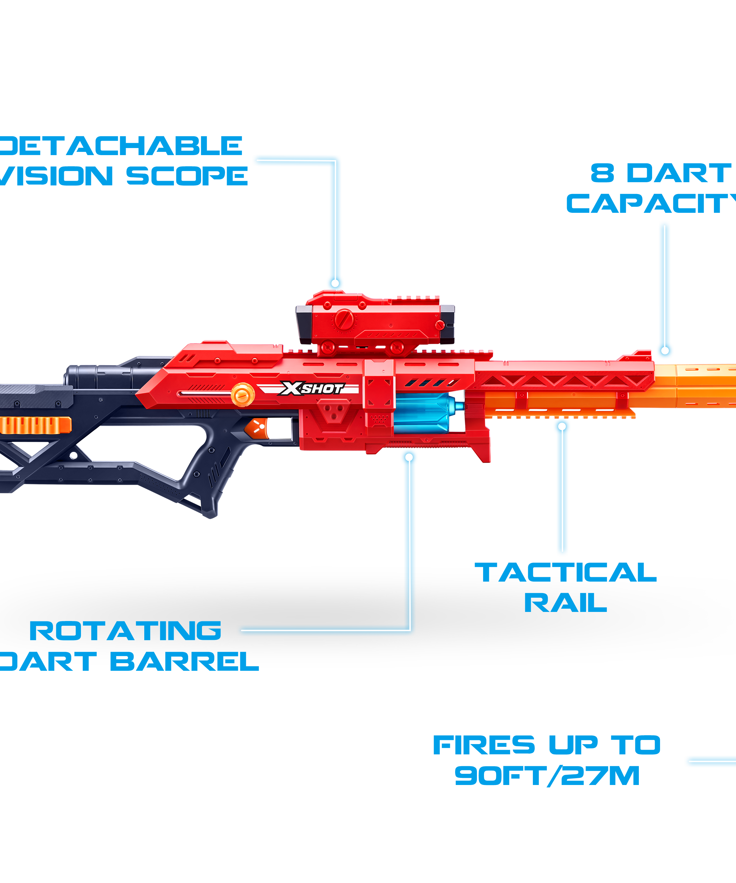 X-Shot Excel Ranger X8 Foam Blaster for Boys & Girls Ages 8+, 24 Darts, Rotating Barrel, Air Pocket Technology, Outdoor Action Toy