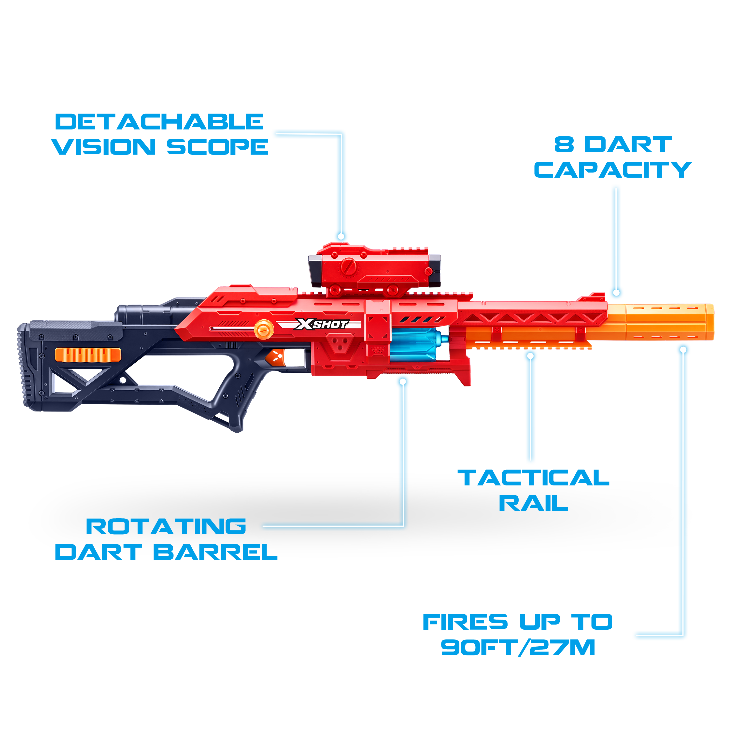 X-Shot Excel Ranger X8 Foam Blaster for Boys & Girls Ages 8+, 24 Darts, Rotating Barrel, Air Pocket Technology, Outdoor Action Toy