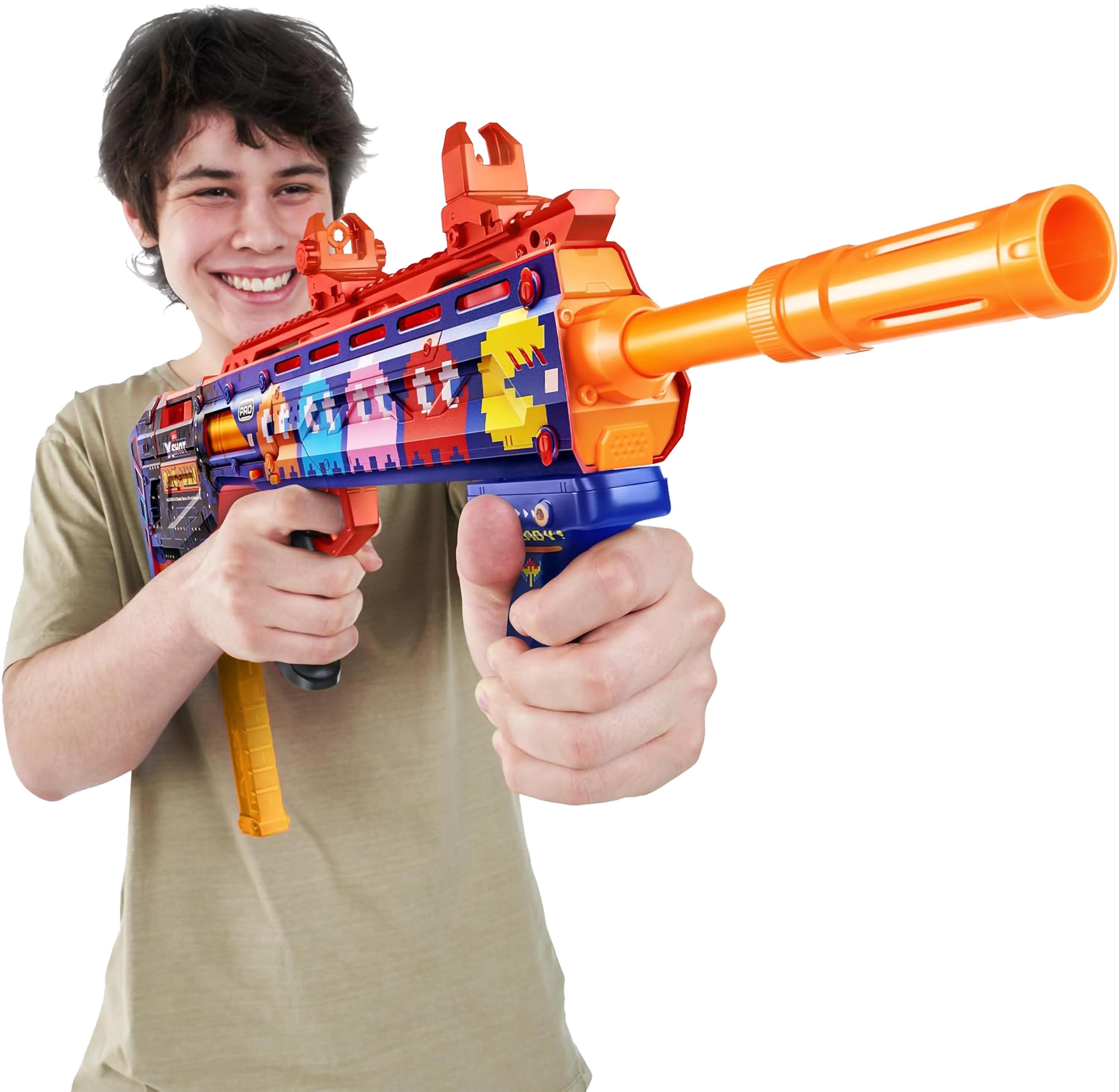 XShot Skins Pro Pac-Man Long Shot Blaster, 40 Darts, Slam Fire, Retro Skin, 2 Quick Clips, Half & Full-Length Ammo, Air Pocket Foam Tech, 66ft Range for Boys, Age 14+