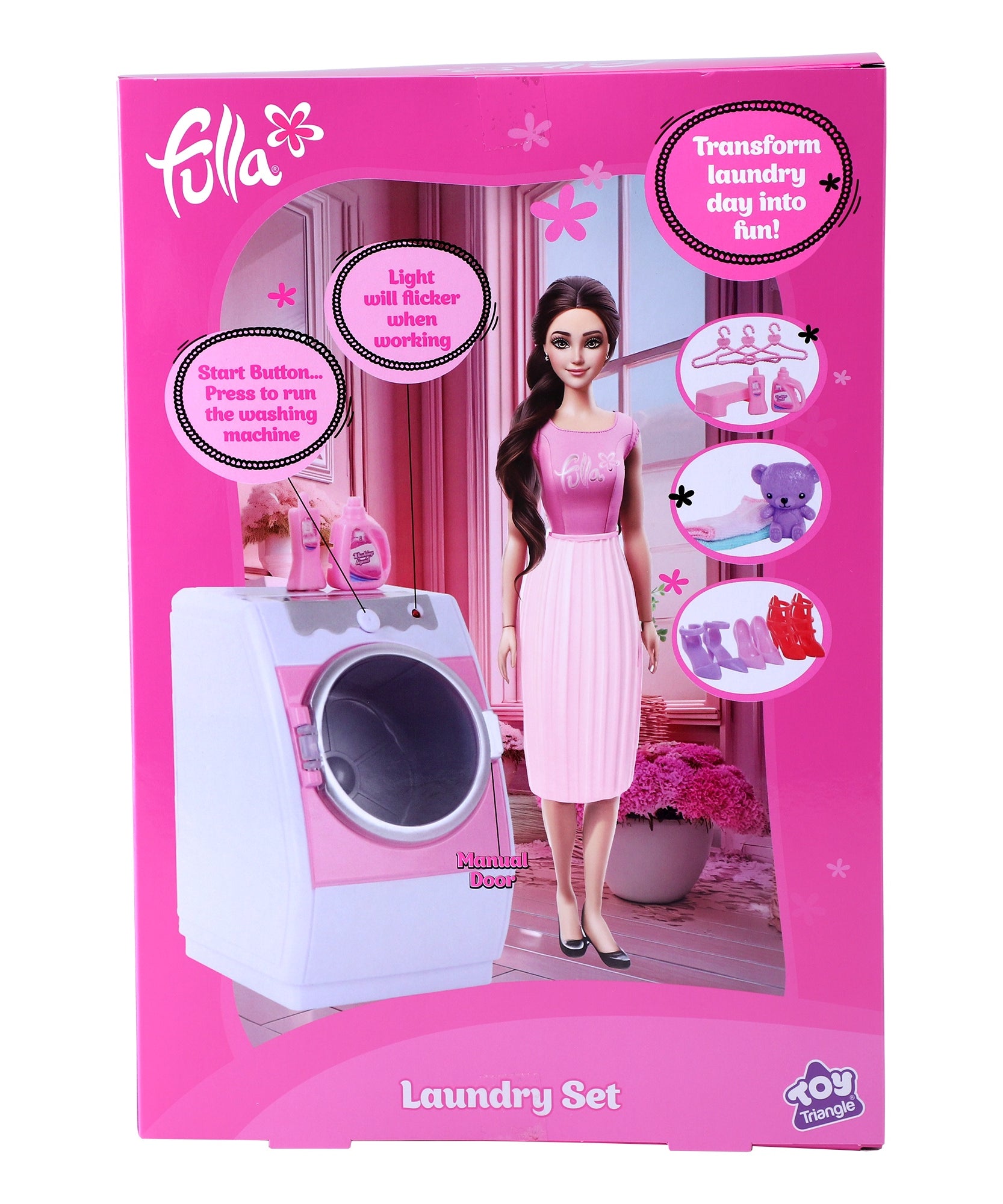 Fulla Doll with Washing Machine Playset, Light and Sound Laundry Toy with Towels, Hangers, Bear and Accessories, Interactive Role-Play Set for Girls Ages 3 and Up