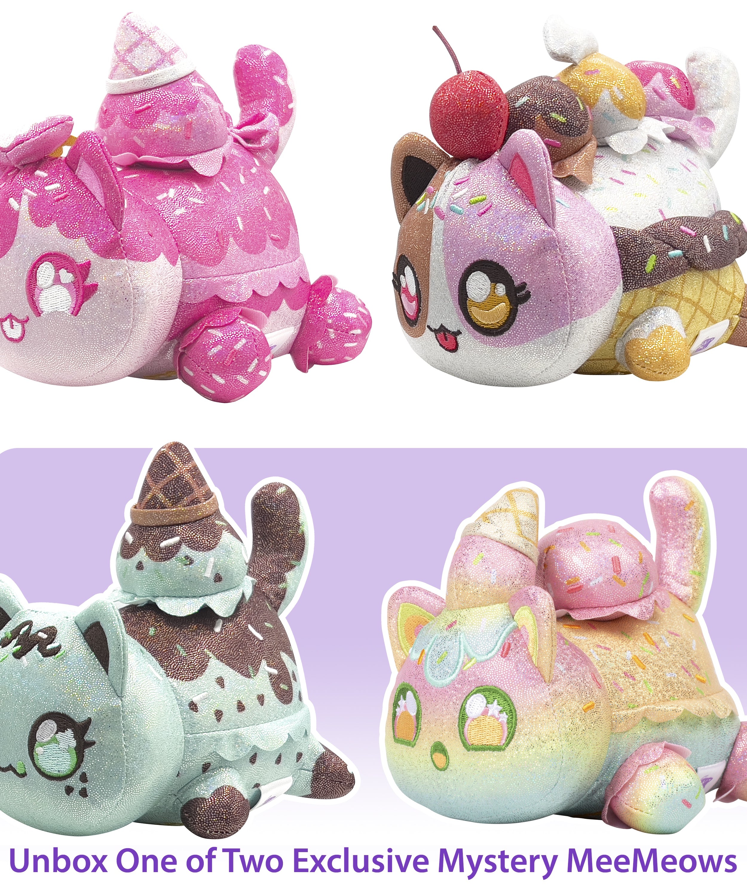 Aphmau MeeMeow Plush 3-Pack Sparkle Ice Cream Edition, 6 Inch Collectible Cat Plush Toys, Soft & Cuddly Gift for Kids, Ages 5+