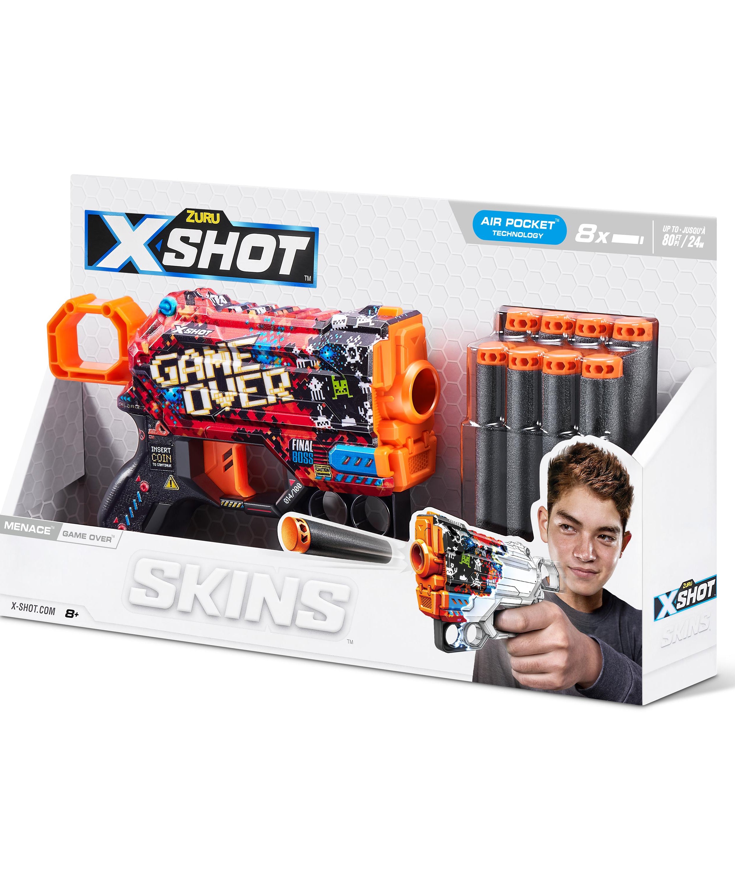 X Shot Skins Menace Blaster, Compact Foam Dart Gun for Boys, Age 8+