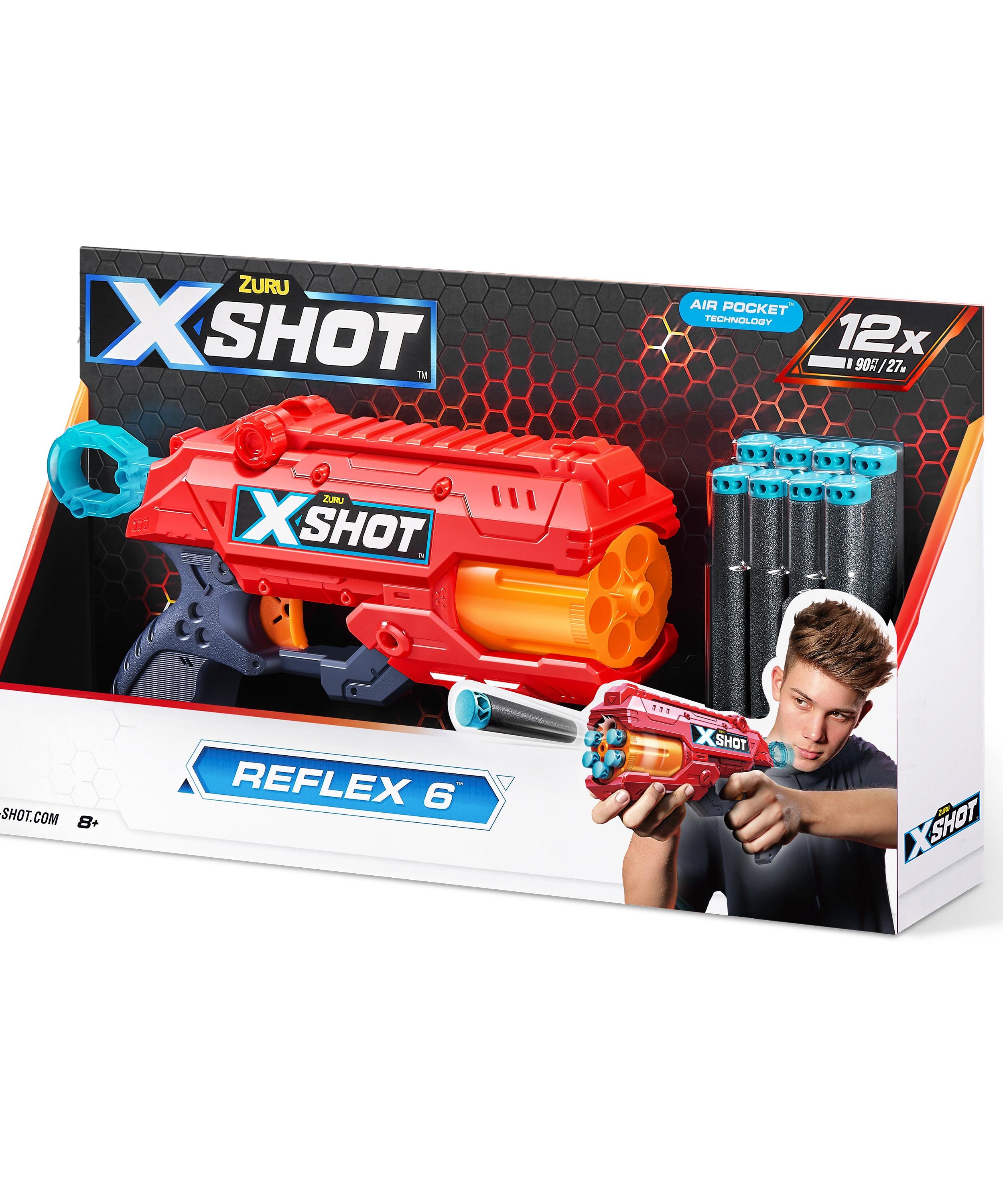 X-Shot Excel Reflex 6 Dart Blaster with 16 Air Pocket Darts, Rapid-Fire Toy Gun for Kids, Teens, and Adults, Outdoor Action Play, Ages 8+
