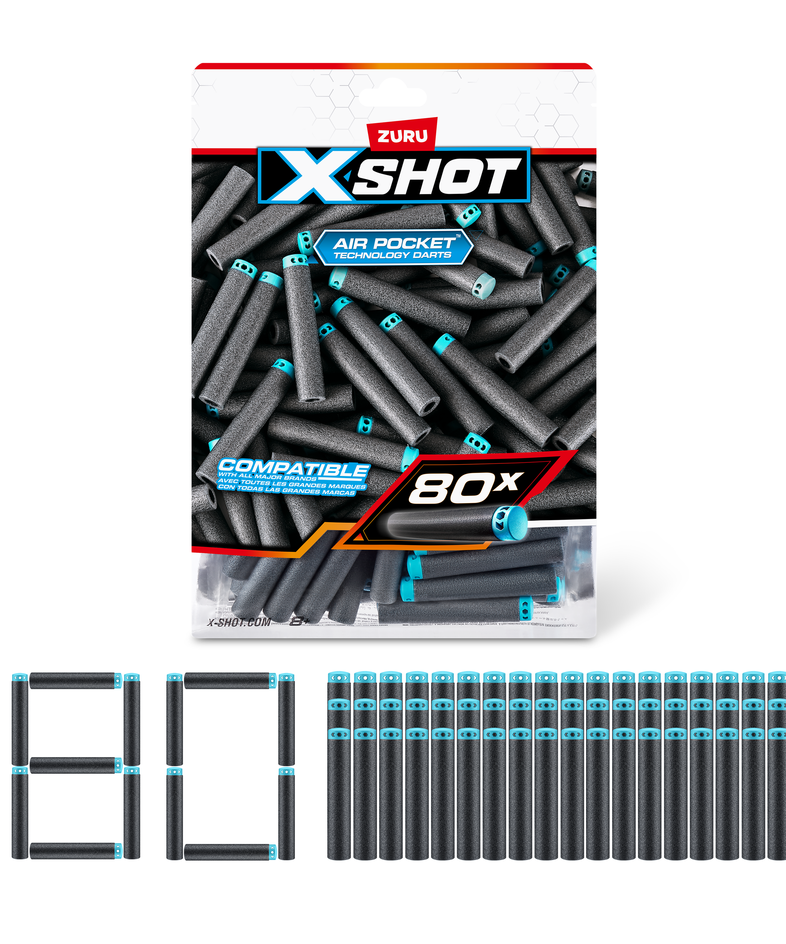 X Shot Excel Refill Darts 80 pcs, Foam Darts Pack for Boys, Age 8+