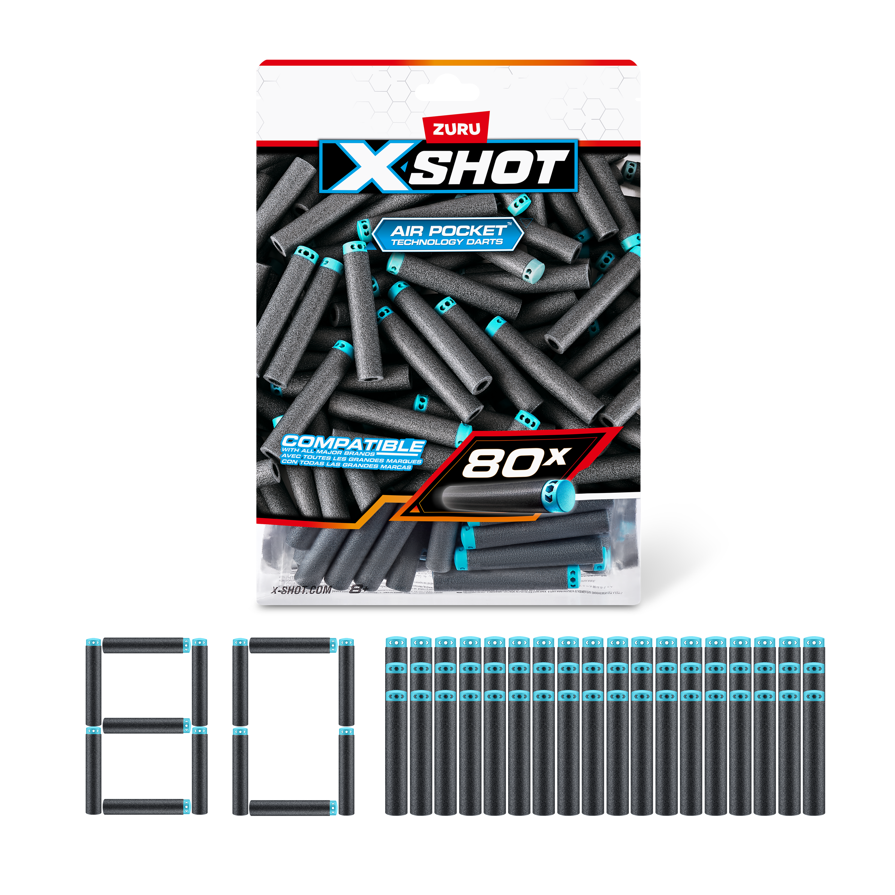 X Shot Excel Refill Darts 80 pcs, Foam Darts Pack for Boys, Age 8+