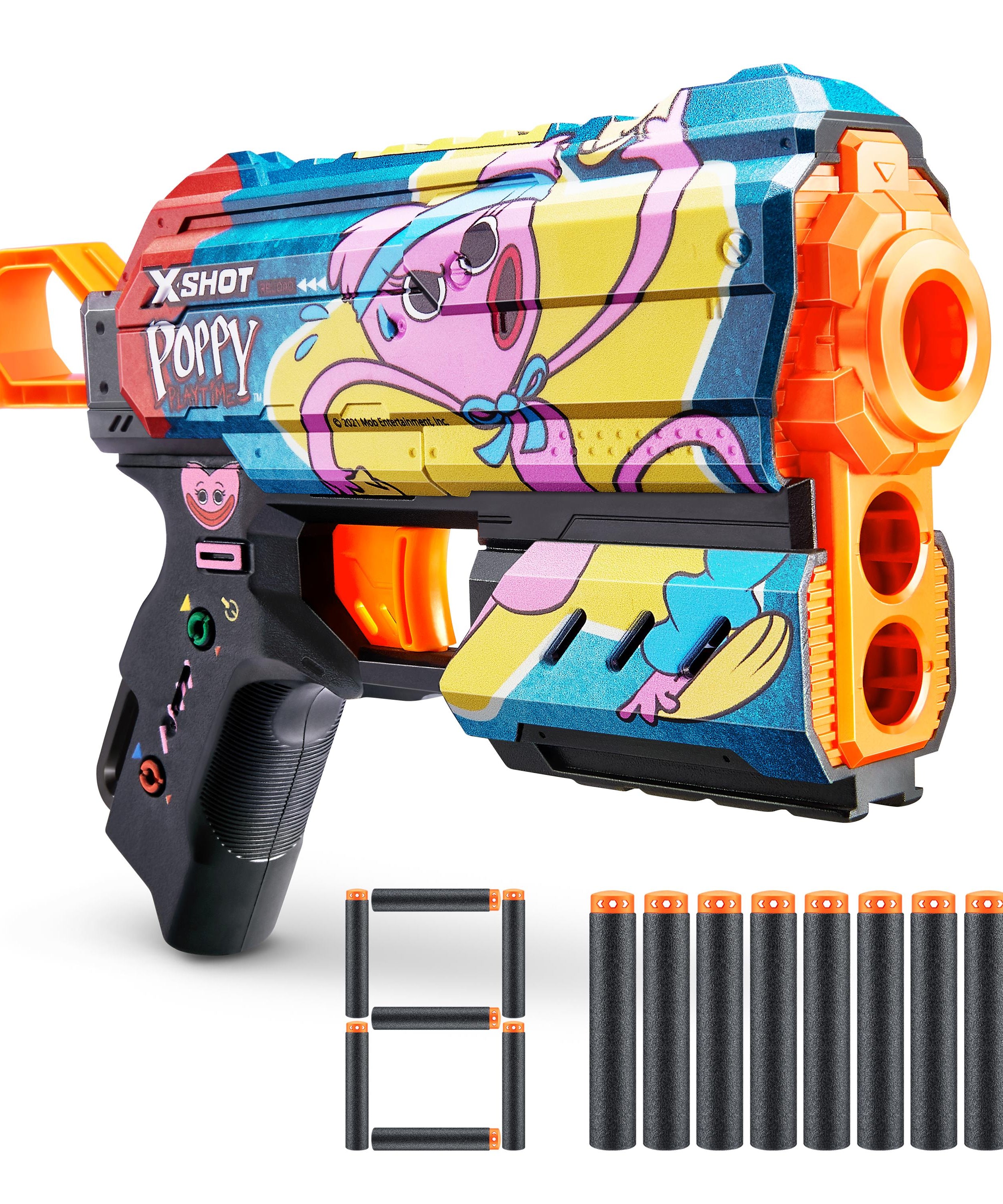 XSHOT Skins Flux, Poppy Playtime Jumpscare Edition (8 Darts), Foam Dart Blaster with Air Pocket Dart Technology, Shoots up to 27m, Collectible Toy Gun for Kids Ages 8+, Boys, Girls, Teens