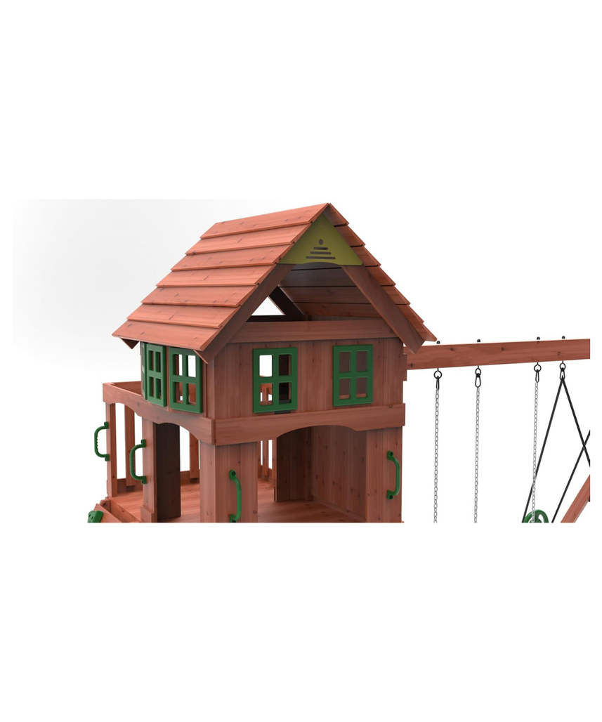 Kiddoro Playful Peaks Wooden Outdoor Playset with Slide, Swings, Glider & Climbing Wall for Kids 3+ Years