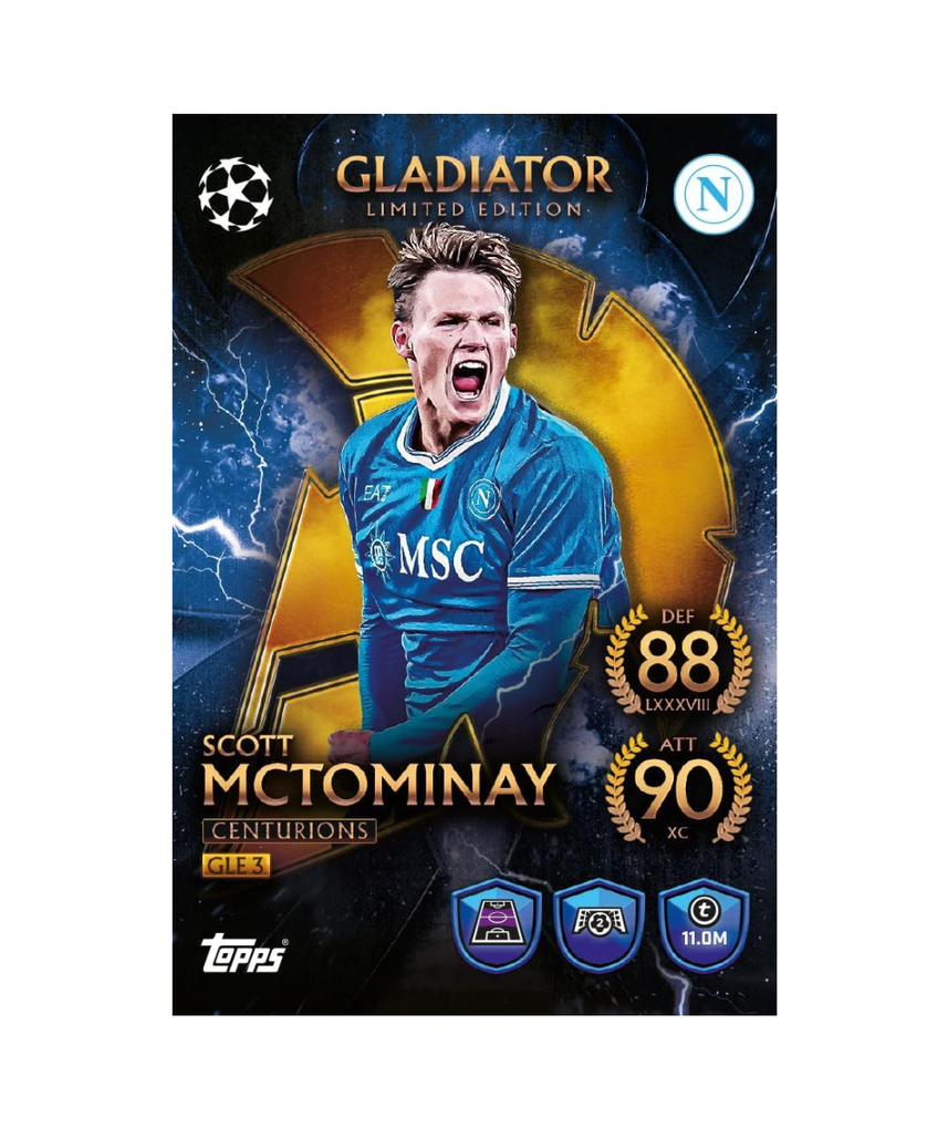 Topps Match Attax UCC 2025 2026 Mega Tin Collectible Football Trading Cards with 45 Cards and Exclusive Gladiators Limited Editions, Official UEFA Licensed, Assorted Mega Tin