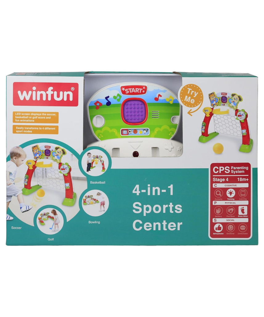 Winfun 4-in-1 Sports Center Toddler Activity Playset, Soccer, Basketball, Bowling & Golf with LED Scoreboard, Lights & Sound, For Toddlers 18+ Months
