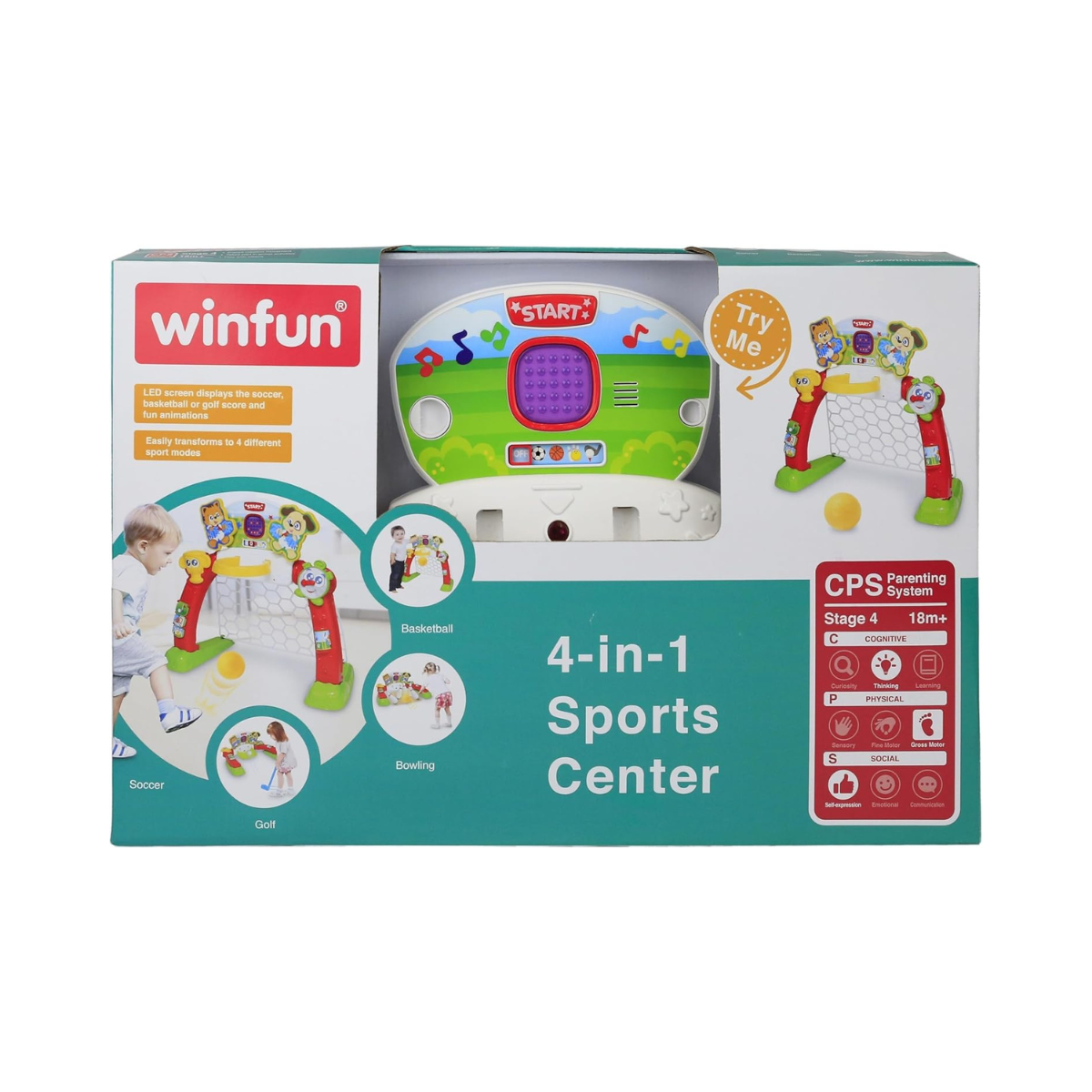 Winfun 4-in-1 Sports Center Toddler Activity Playset, Soccer, Basketball, Bowling & Golf with LED Scoreboard, Lights & Sound, For Toddlers 18+ Months