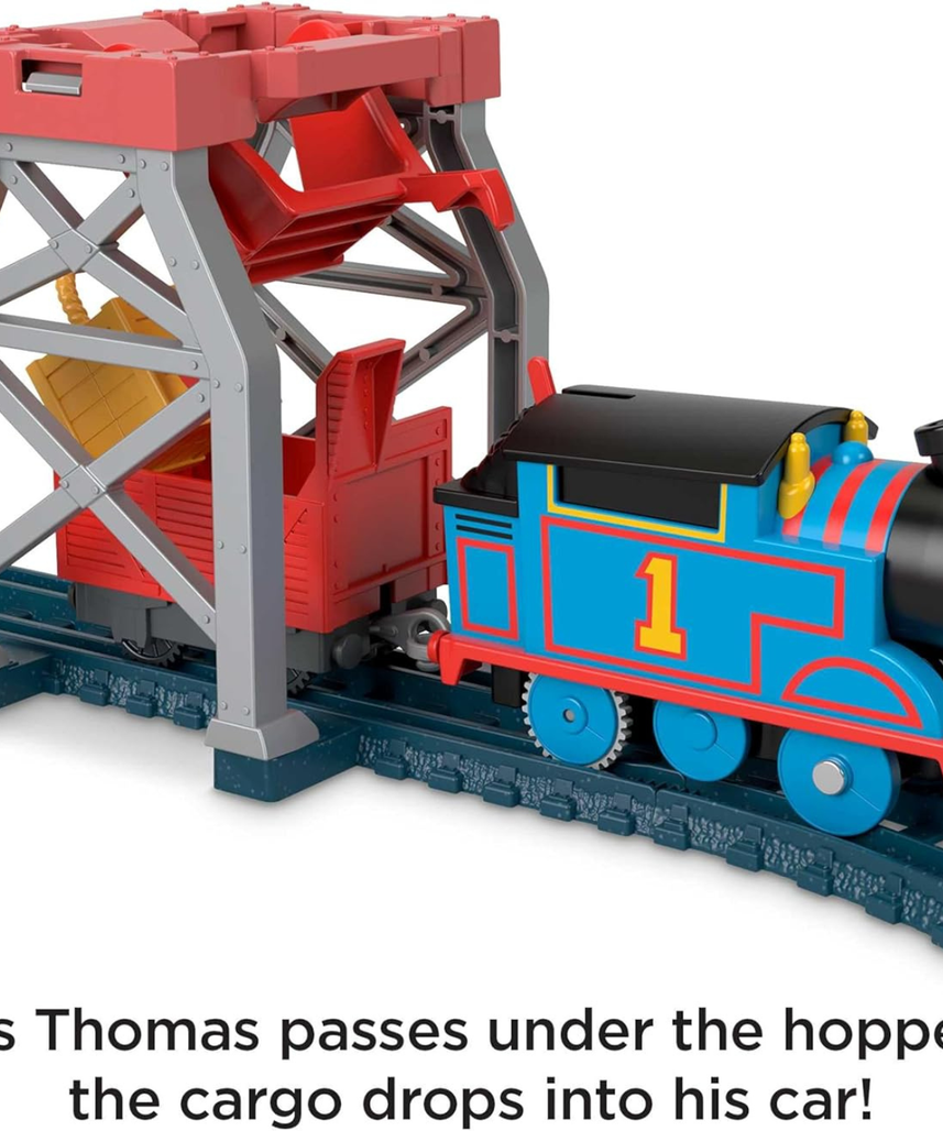 Thomas & Friends Fisher-Price 3-in-1 Package Pickup Train Set, Motorized Thomas with Annie & Clarabel, 3 Track Layouts, Battery-Powered, Ages 3+