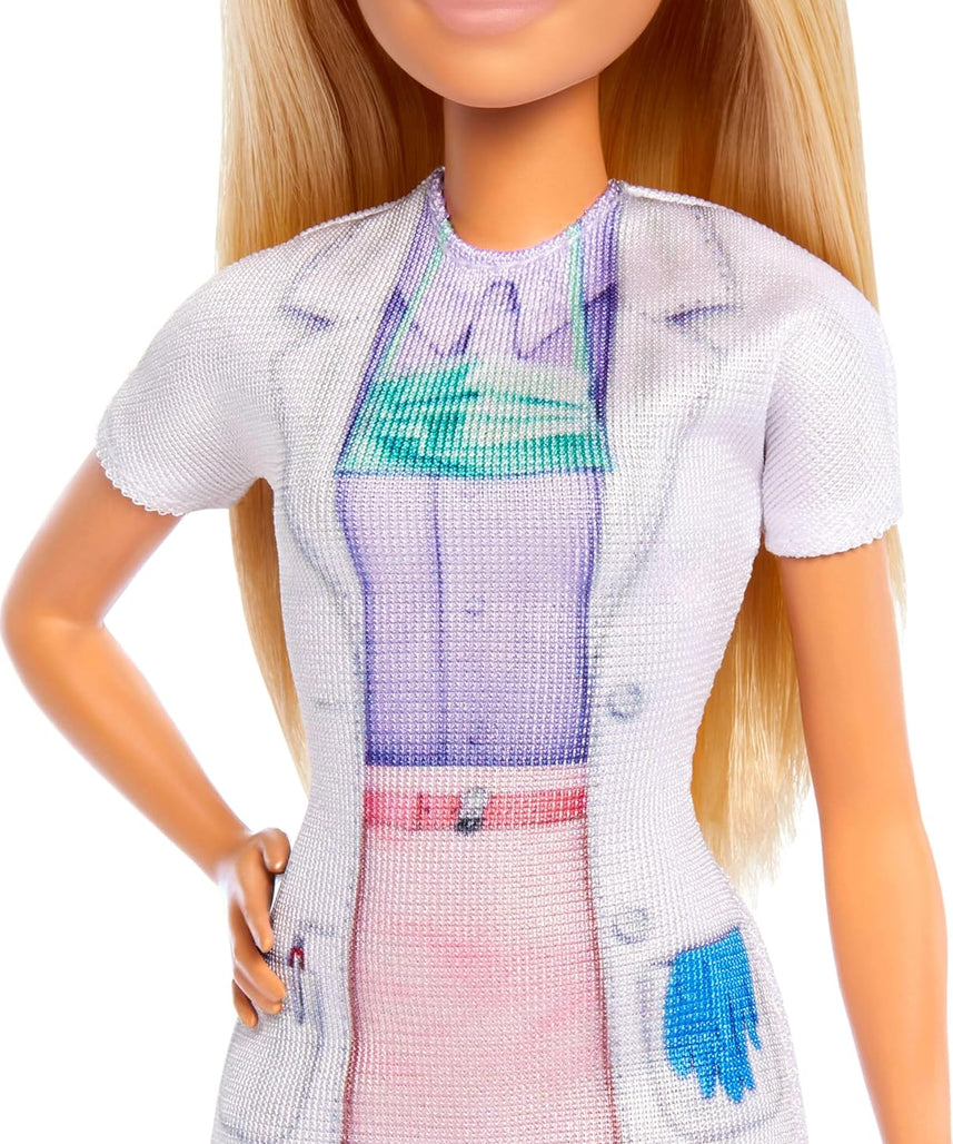 Barbie Kid Dentist Doll with Blonde Fashion Doll, Blue Dress, Lab Coat, and Medical Doctor Accessories, Career Playset for Kids 3+