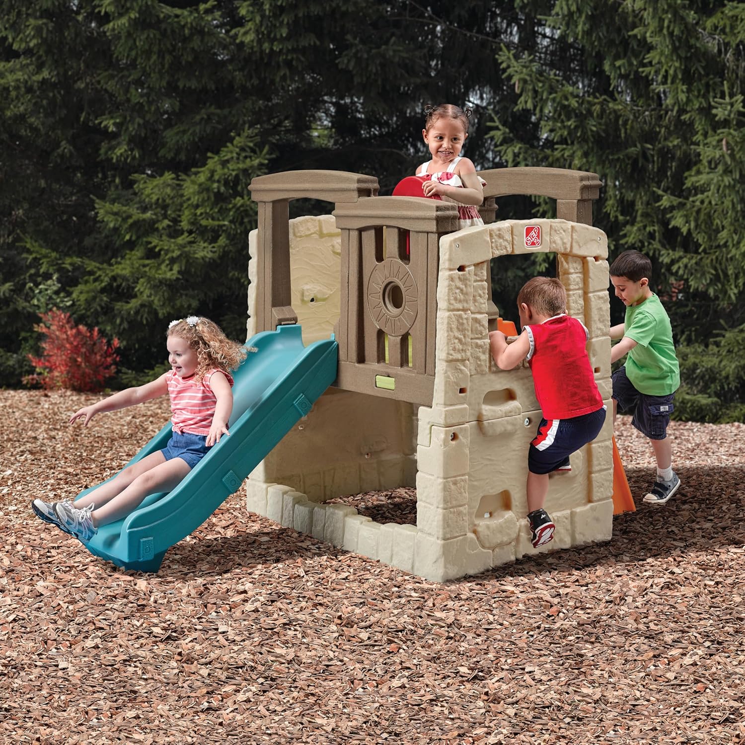 Step2 Naturally Playful Woodland Climber II, Kids Outdoor Activity Playset with Slide + Climbing Wall for Toddlers 2Y+