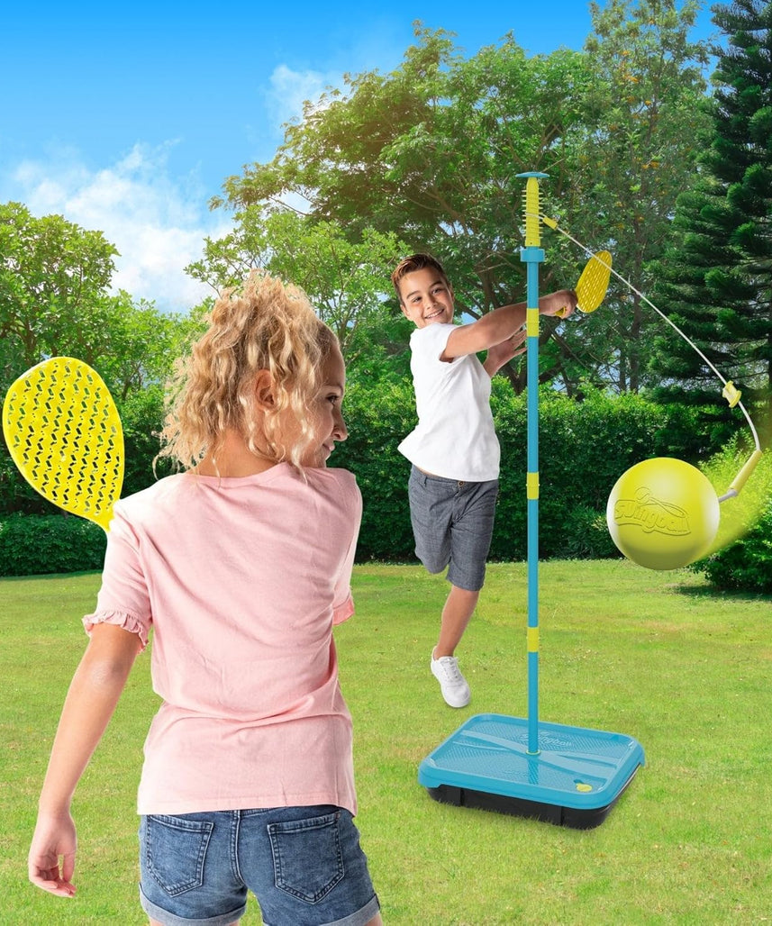 Mookie Swingball Lite All Surface with Adjustable Height to 1.4m, Two Checker Bats and Rubber Tennis Ball, Outdoor Active Play Game for Kids, 3Y+ Years
