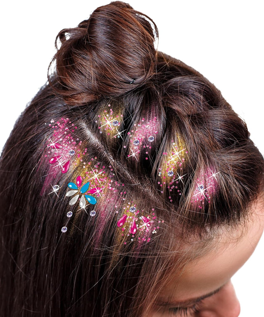 Shimmer N Sparkle Color FX Hair Extension Studio Kit with 4 Clip-In Extensions, Hair Glitter Gel, Hair Combs, and Clip & Color Design Board for Creative Styling- (65594)