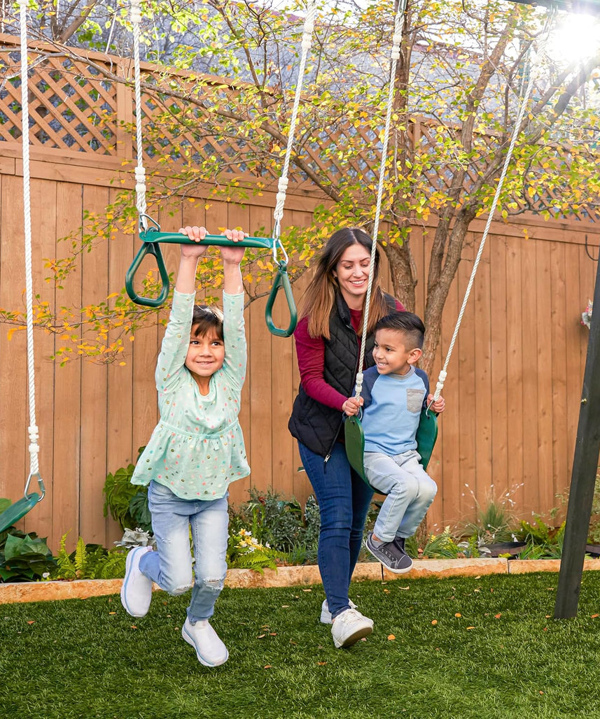 KidKraft Wrangler Way Swing Set / Two-Story Clubhouse Playset with Slides, Swings, Acrobar and Play Kitchen, Wooden Outdoor Swing Set for Kids Ages 3 to 10