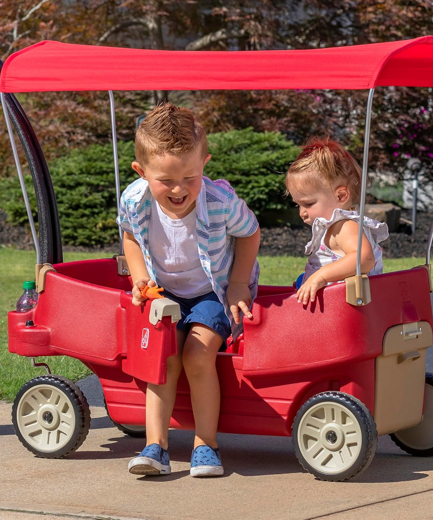 Step2 All Around Canopy Wagon 822700, Red, Kids Ride-On Pull Wagon with Canopy, Toddlers & Preschoolers