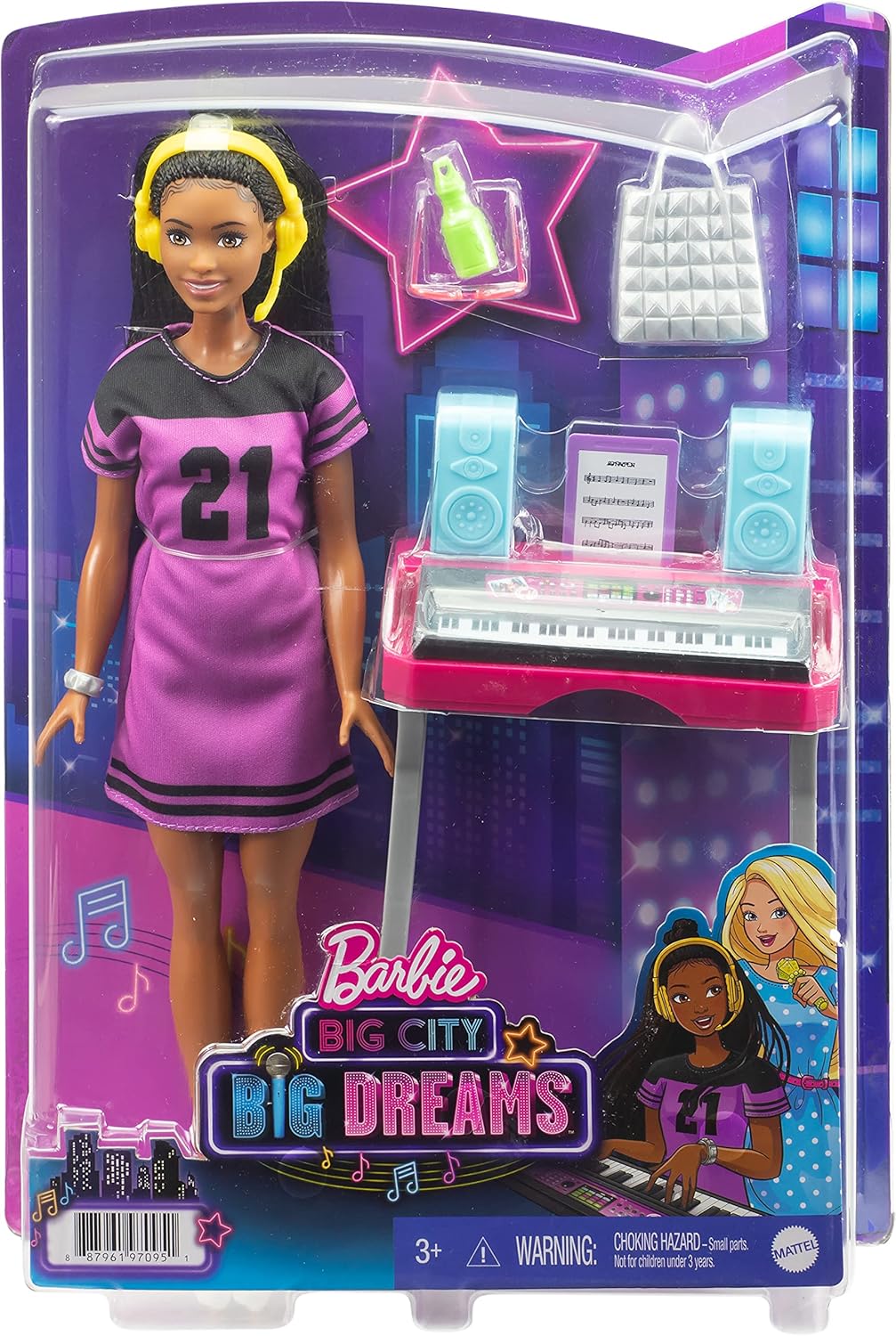 Barbie Big City Big Dreams Brooklyn Roberts Doll Music Studio Playset with Keyboard Accessories for Kids Ages 3 and Up