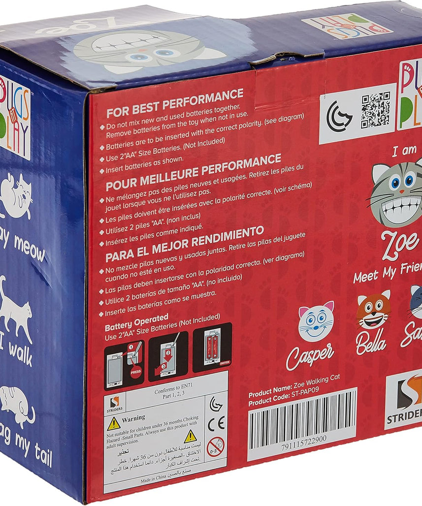 Pugs At Play Walking Zoe 6.5-Inch Interactive Plush Cat Toy with Meow Sound and Wagging Tail for Kids Ages 3 to 5