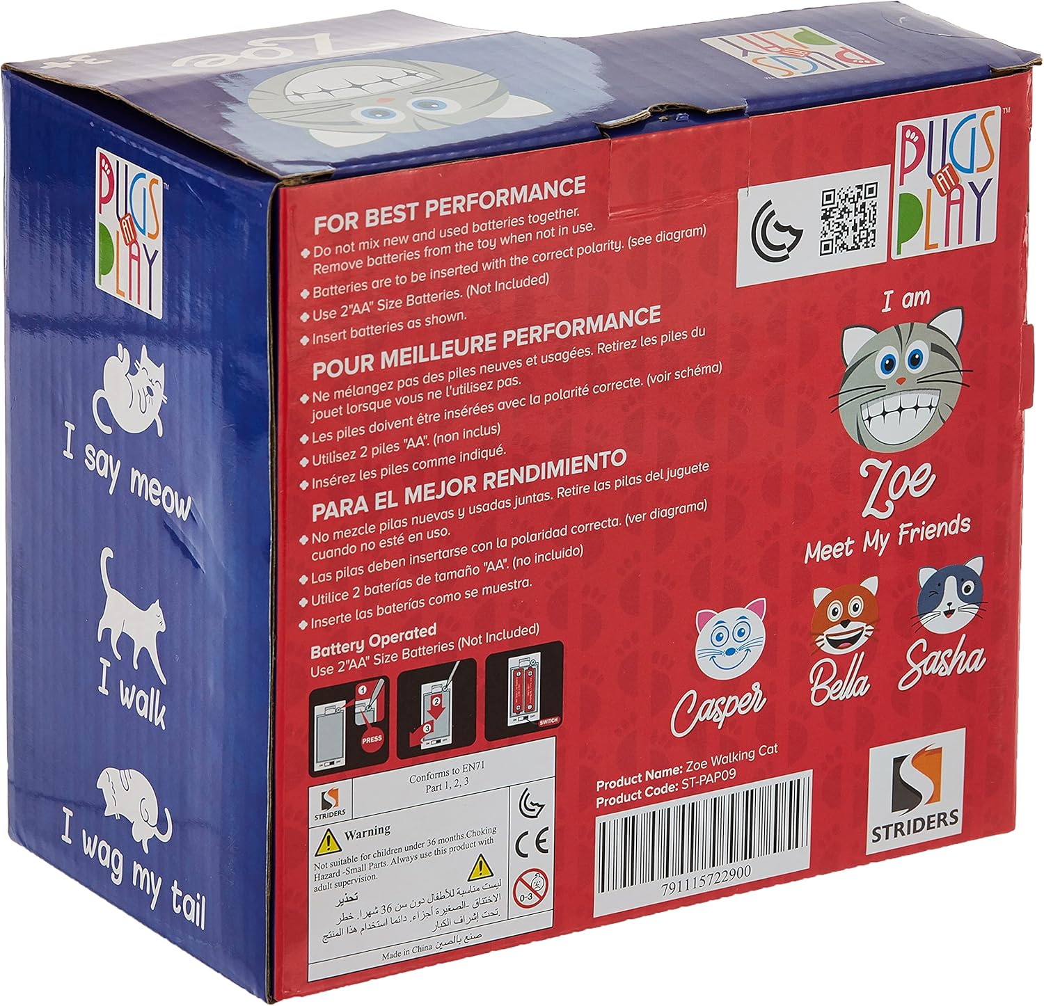 Pugs At Play Walking Zoe 6.5-Inch Interactive Plush Cat Toy with Meow Sound and Wagging Tail for Kids Ages 3 to 5