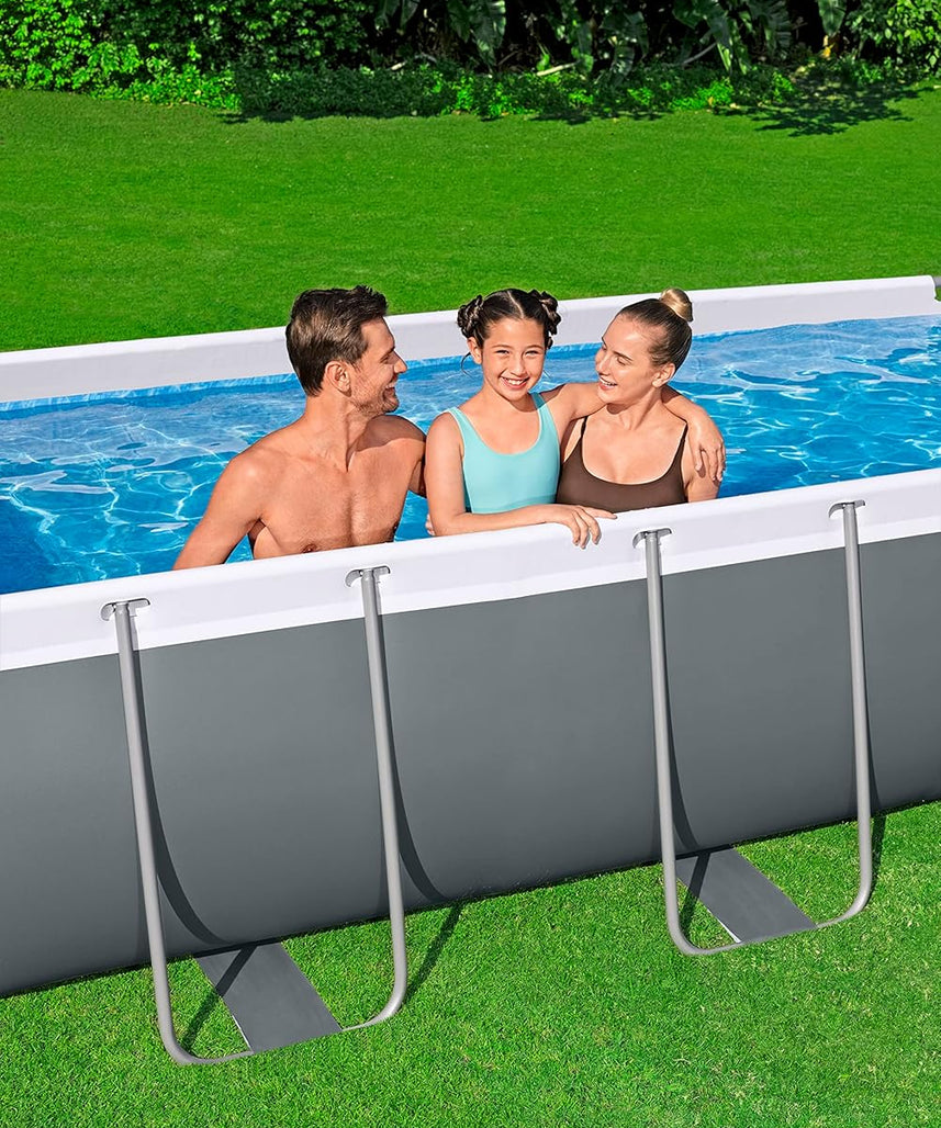 Bestway Rectangular Pool Set 13'3" x 6'7" x 39.5" (4.04m x 2.01m x 1m) – Heavy-Duty Family Swimming Pool, Grey, Ages 18+
