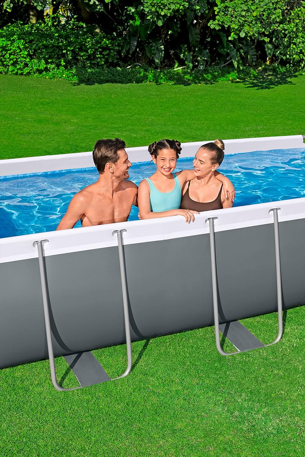 Bestway Rectangular Pool Set 13'3" x 6'7" x 39.5" (4.04m x 2.01m x 1m) – Heavy-Duty Family Swimming Pool, Grey, Ages 18+