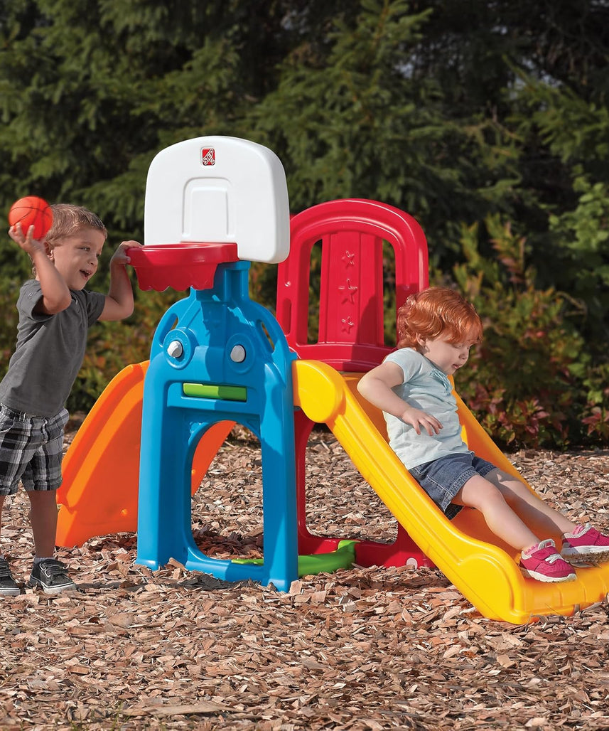 Step2 Game Time Sports Climber, Outdoor Playset with Slide Basketball Hoop and Soccer Goal, Active Fun Toy for Kids Boys and Girls Age 2 to 6, Durable Plastic Multicolor Backyard Activity Center