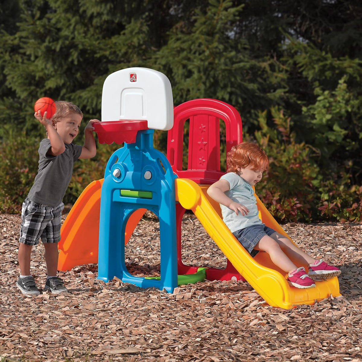 Step2 Game Time Sports Climber, Outdoor Playset with Slide Basketball Hoop and Soccer Goal, Active Fun Toy for Kids Boys and Girls Age 2 to 6, Durable Plastic Multicolor Backyard Activity Center