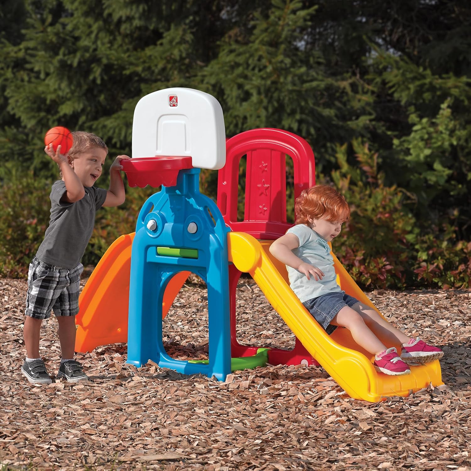 Step2 Game Time Sports Climber, Outdoor Playset with Slide Basketball Hoop and Soccer Goal, Active Fun Toy for Kids Boys and Girls Age 2 to 6, Durable Plastic Multicolor Backyard Activity Center