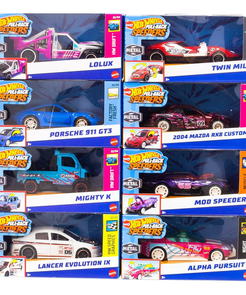 Hot Wheels Pull-Back Speeders 1:43 Scale Toy Car, Pull Back and Release for Instant Racing Fun