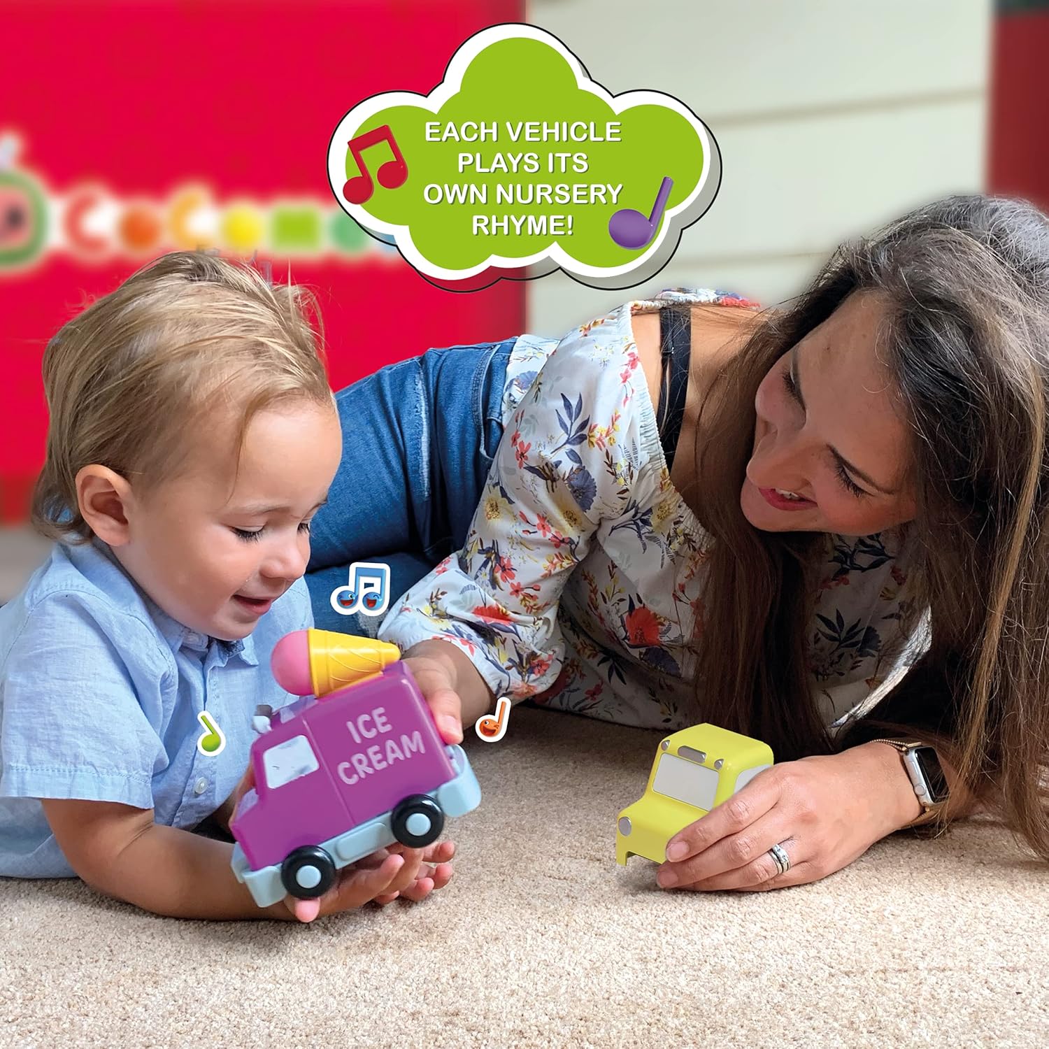 Cocomelon Build & Reveal Musical Vehicles Playset, Interactive Nursery Rhyme Toys with Mess-Free Water Painting, Hidden Characters & Sensory Learning for Kids