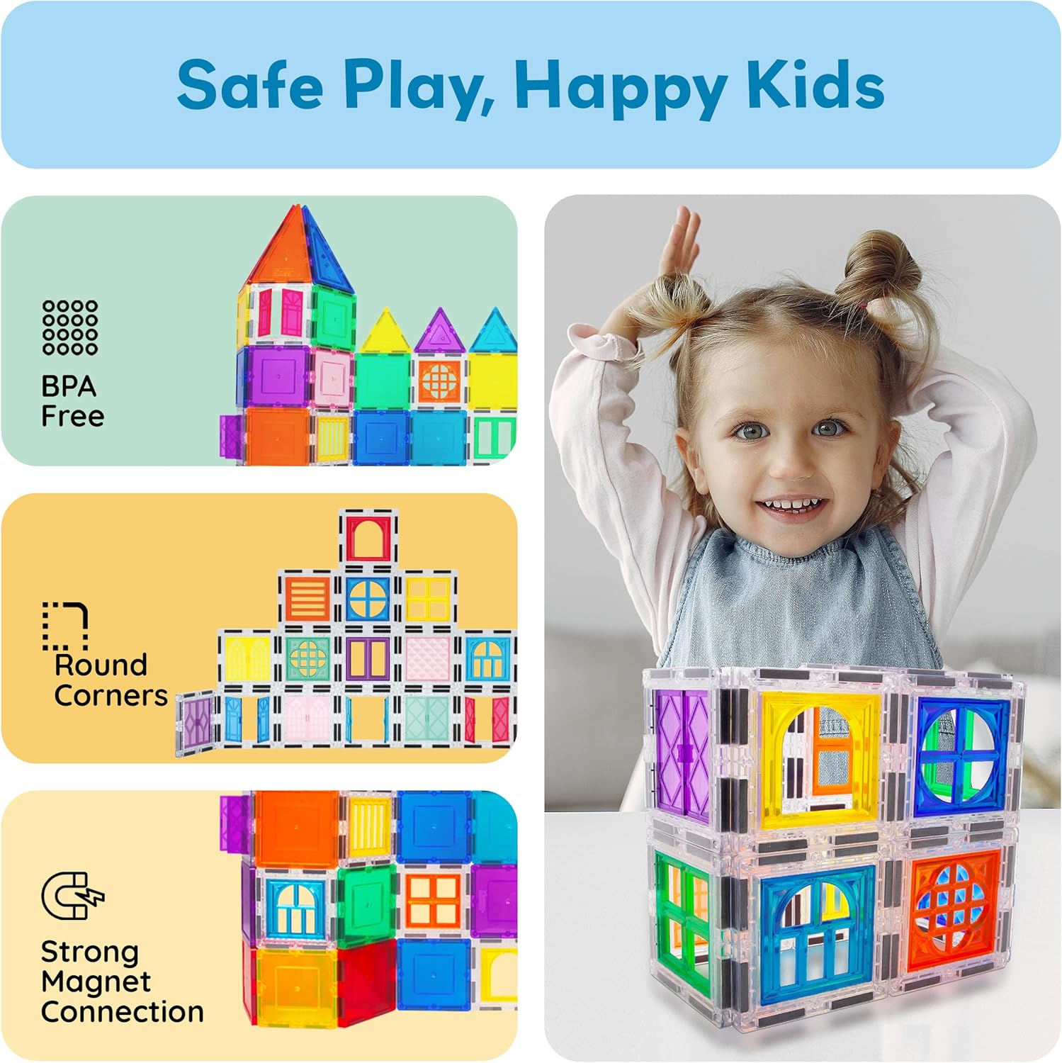 PicassoTiles 40pcs Magnetic Tile Clip-in Window and Door Expansion Set, Magnetic Block Add-ons, Magnet Building Construction Toys, STEM Education Learning Stacking Block, Toddler Boys & Girls