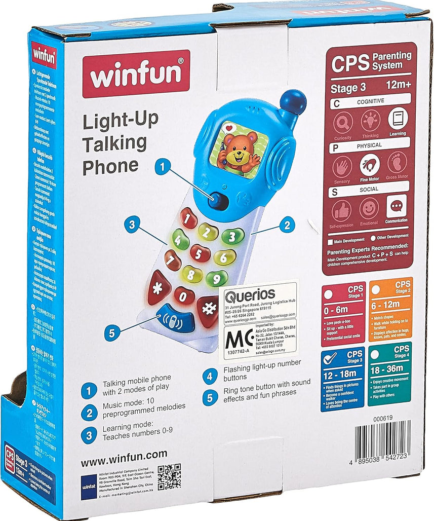 Winfun Light-Up Talking Phone Toy for Kids – Flashing Number Buttons, Interactive Learning, Pretend Play, Early Education for Toddlers and Preschoolers