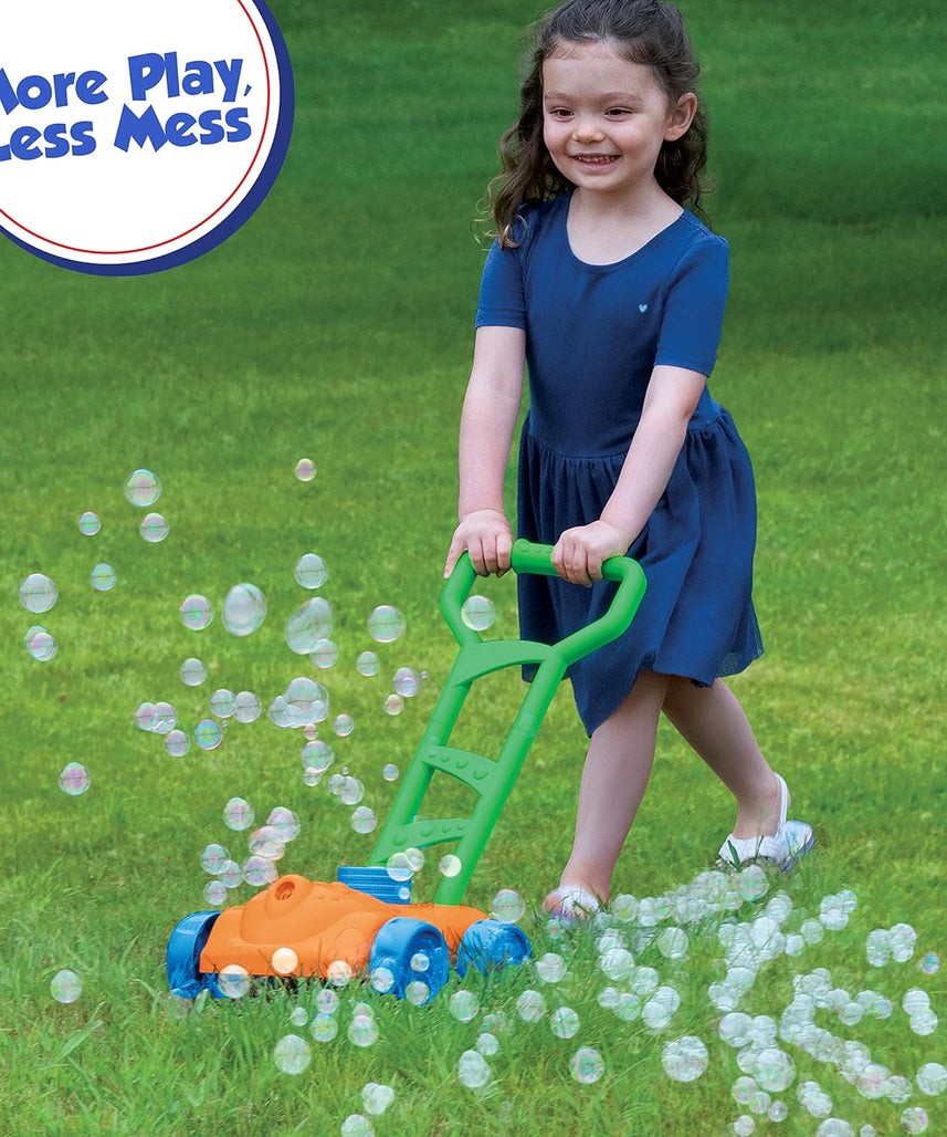 Little Kids Fubbles No Spill Bubble Lawn Mower, Automatic Bubble Blower Machine, Toddler Outdoor Bubble Toy, Includes 4oz Non Toxic Solution, Continuous Bubble Play, Soft Grip Handle, Pretend Play Lawn Mower for Boys and Girls, Ages 3 Plus