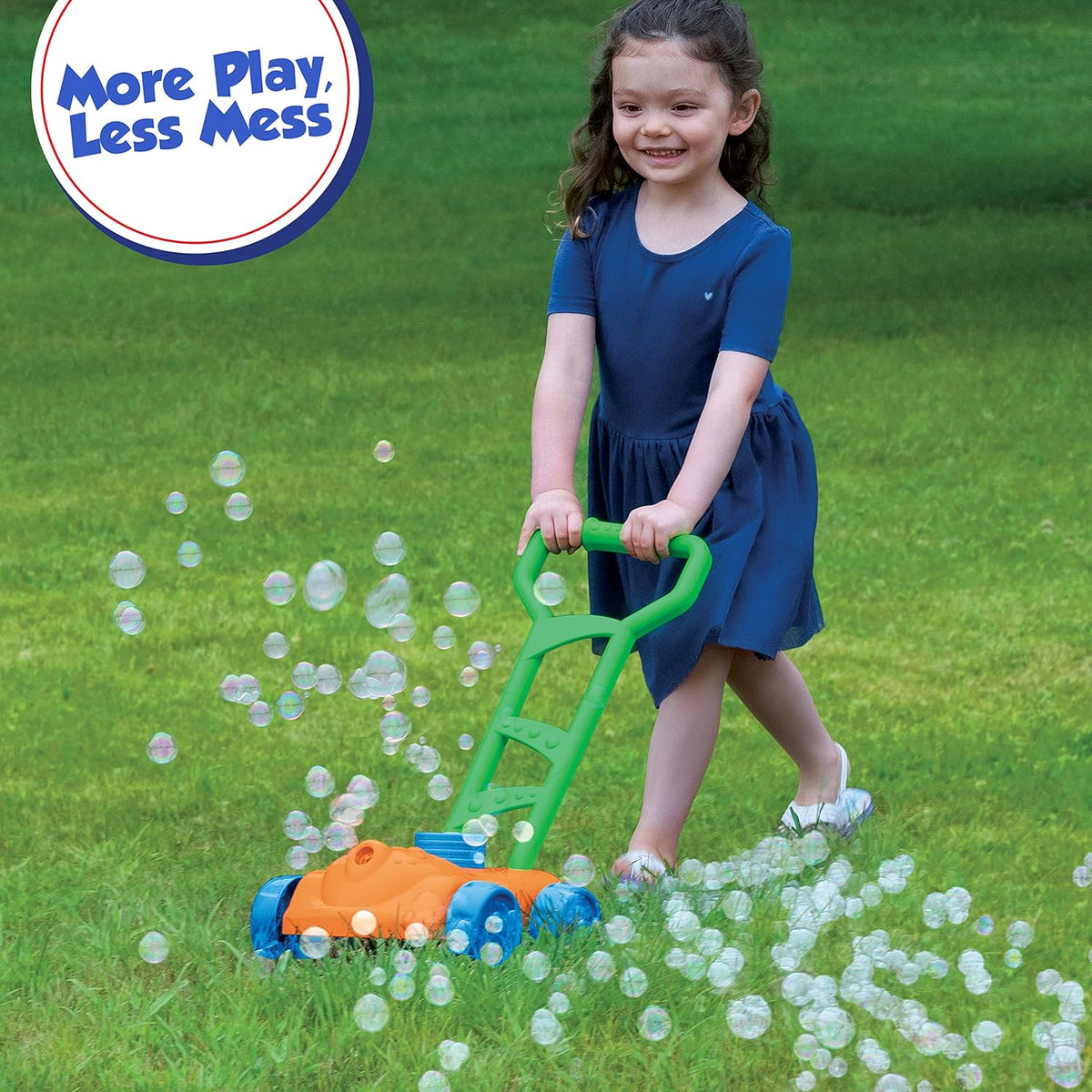 Little Kids Fubbles No Spill Bubble Lawn Mower, Automatic Bubble Blower Machine, Toddler Outdoor Bubble Toy, Includes 4oz Non Toxic Solution, Continuous Bubble Play, Soft Grip Handle, Pretend Play Lawn Mower for Boys and Girls, Ages 3 Plus