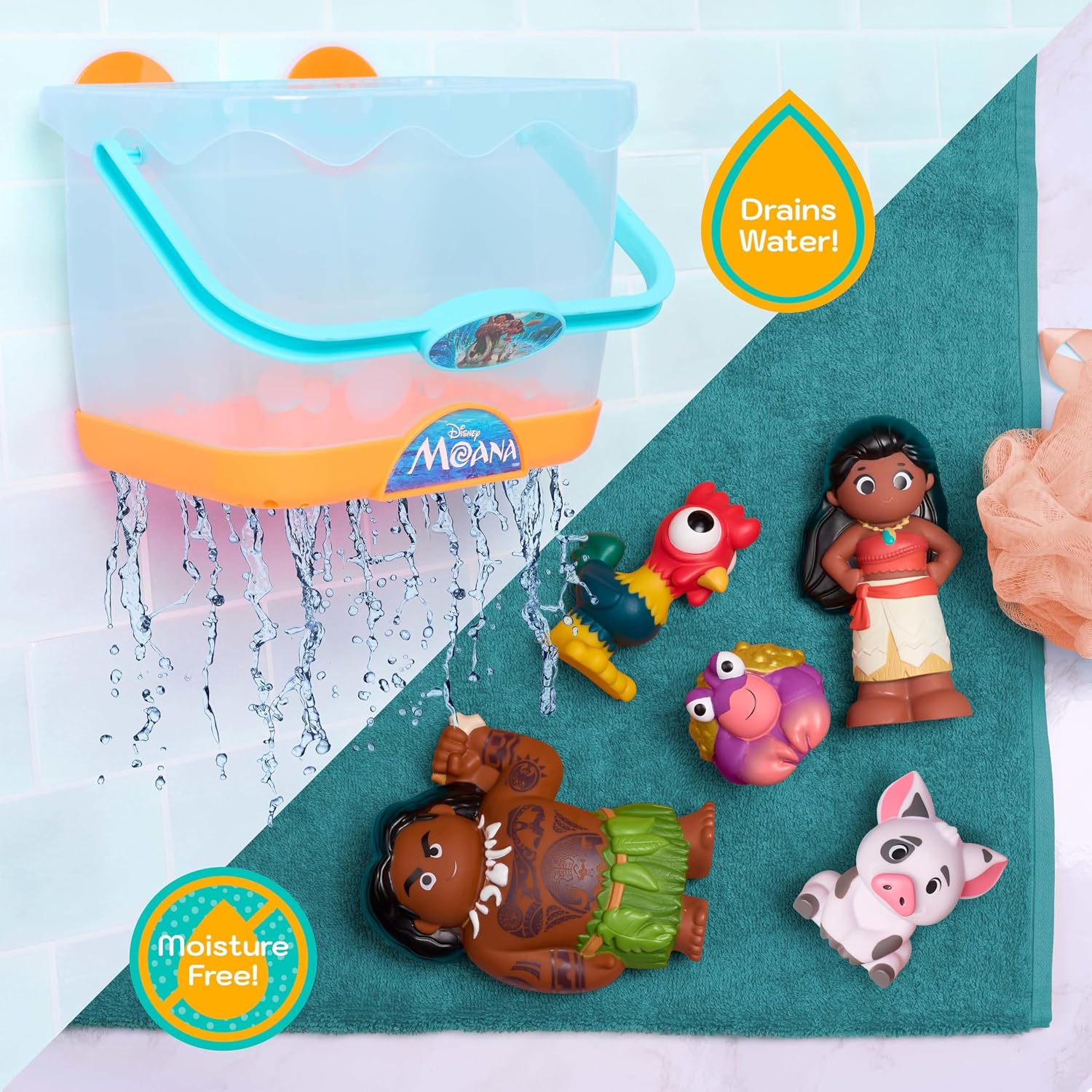 Disney Moana Bath Caddy, 6-pieces, 5 Bath Toy Figures