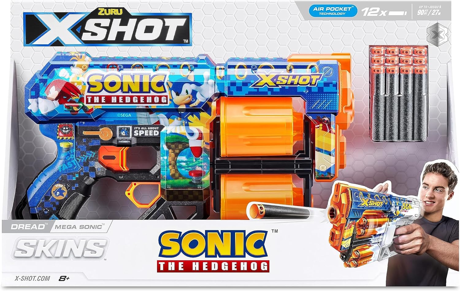XShot Skins Dread Sonic Bulk Mega Sonic, Easy Reload, Air Pocket Dart Technology, Toy Foam Dart Blaster for Kids, Teens, Adults,Boys & Girls, Outdoor Action Gun Games,Gift for Kids Ages 8+