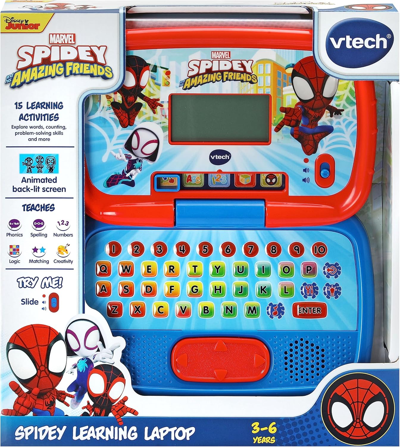 VTech Spidey & His Amazing Friends Learning Laptop – Multicolor Educational Toy for Letters, Words, Numbers & Logic Games, Ages 3+