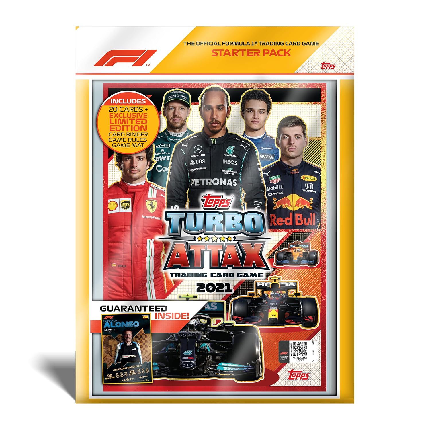 Topps Turbo Attax F1 2021 Trading Cards Starter Pack, Includes Gold Fernando Alonso Limited Edition, Collector Binder, Game Mat and Checklist