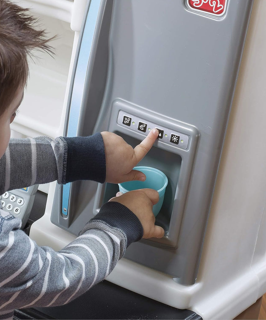 Step2 Custom Kitchen Refresh, Interactive Roleplay Kitchen Set with Lights Sounds Storage Accessories, Pretend Cooking Toy for Kids Boys and Girls Age 2 to 6, Tan