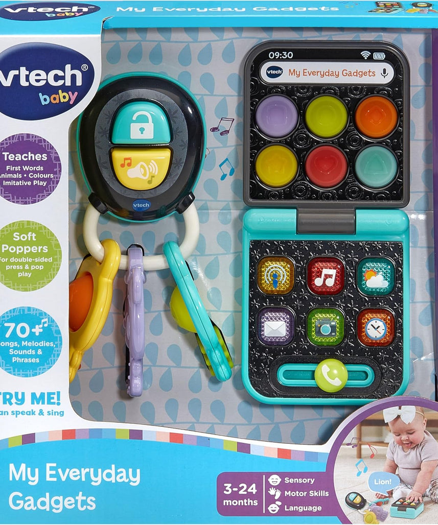 VTech Baby My Everyday Gadgets Pretend Play Phone and Keys Learning Toy with Lights Sounds and Textures Multicolor 3m+