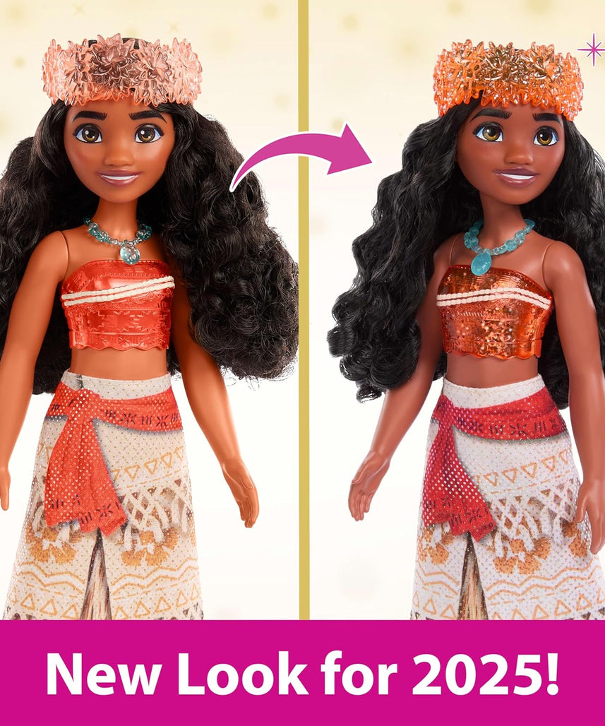 Mattel Disney Princess Moana Doll, Posable Fashion Doll with Removable Skirt, Headband, Necklace and Long Hair, Ages 3+