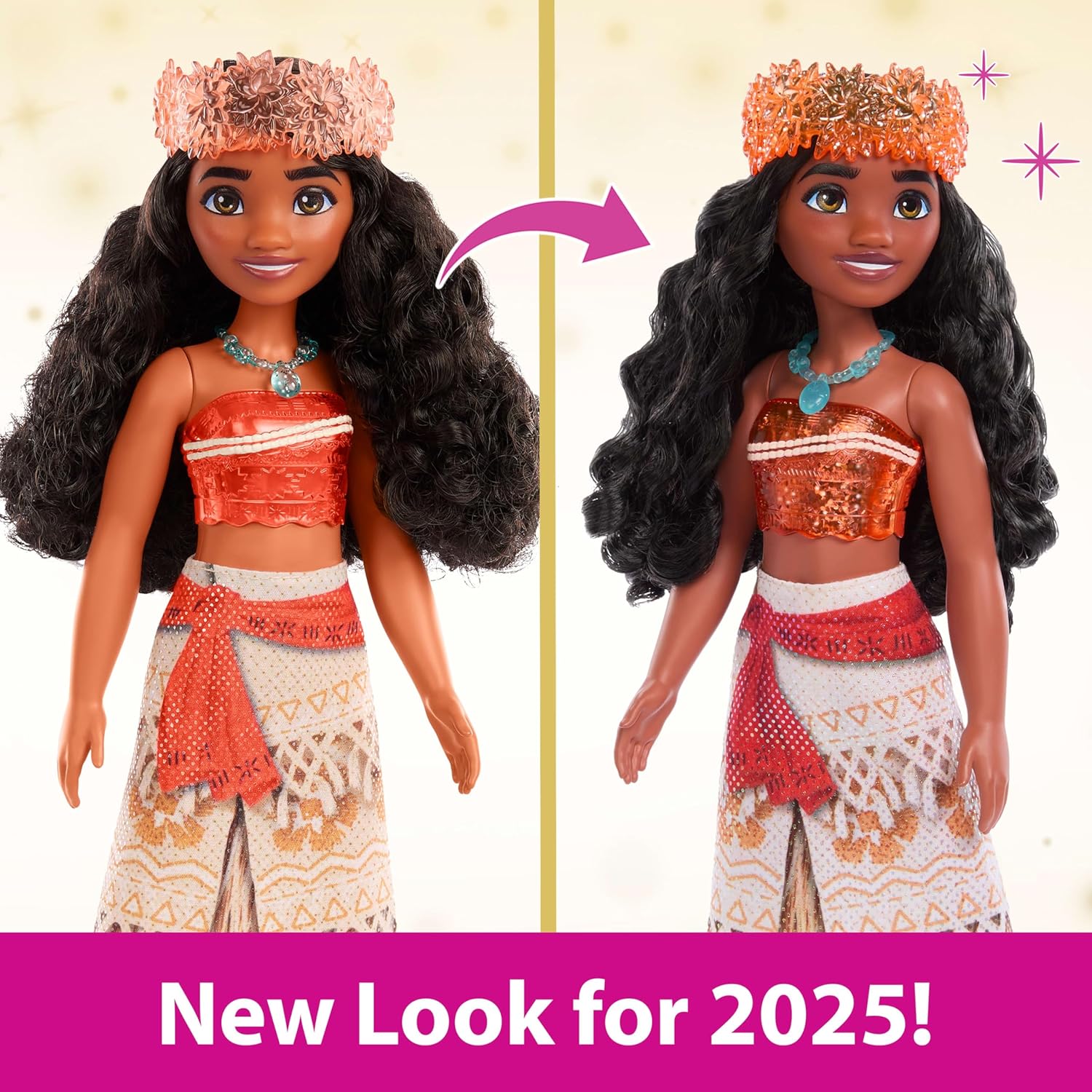 Mattel Disney Princess Moana Doll, Posable Fashion Doll with Removable Skirt, Headband, Necklace and Long Hair, Ages 3+