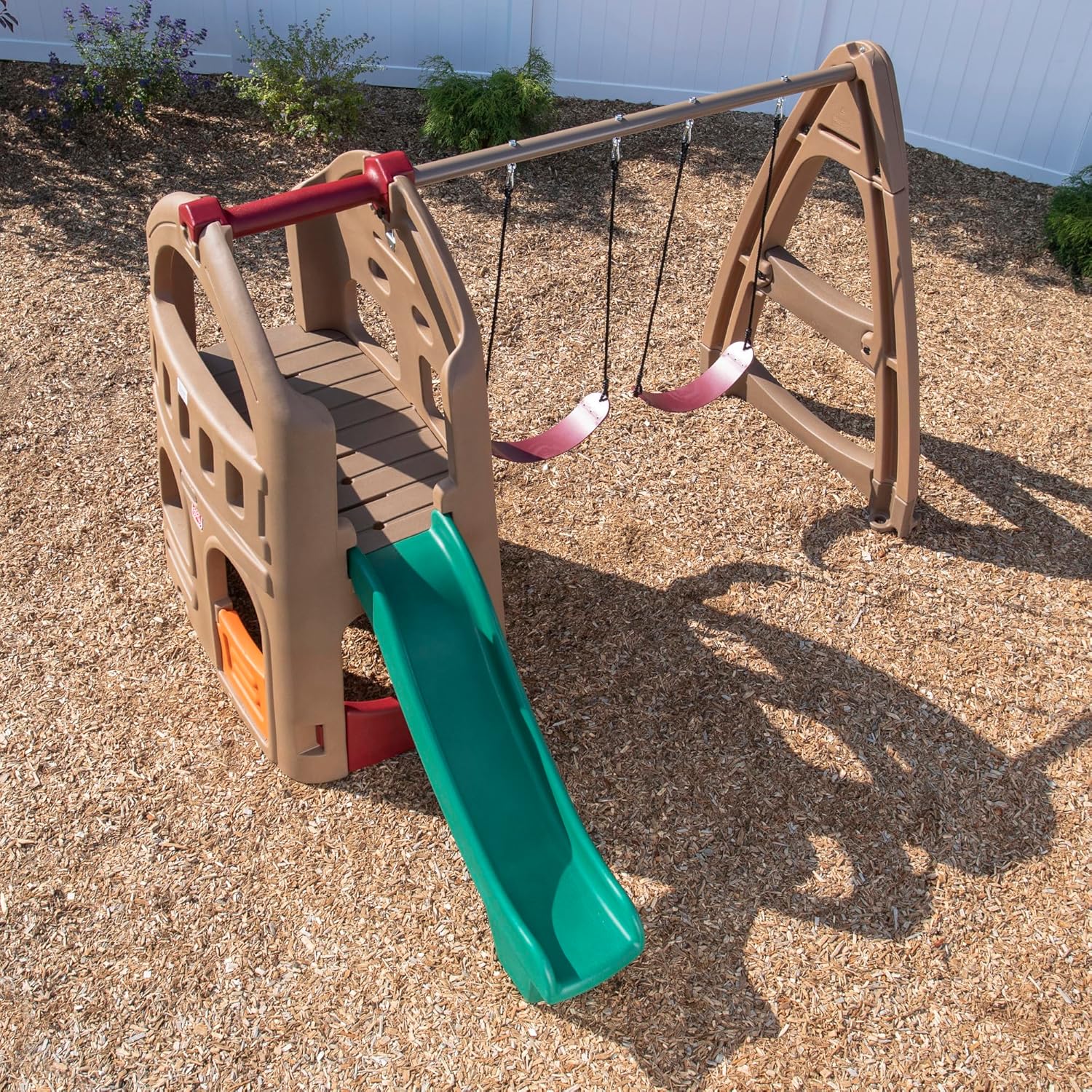 Step2 Naturally Playful Playhouse Climber, Swing Extension, Playhouse + Slide + Swings, Outdoor Playset for Kids 3+