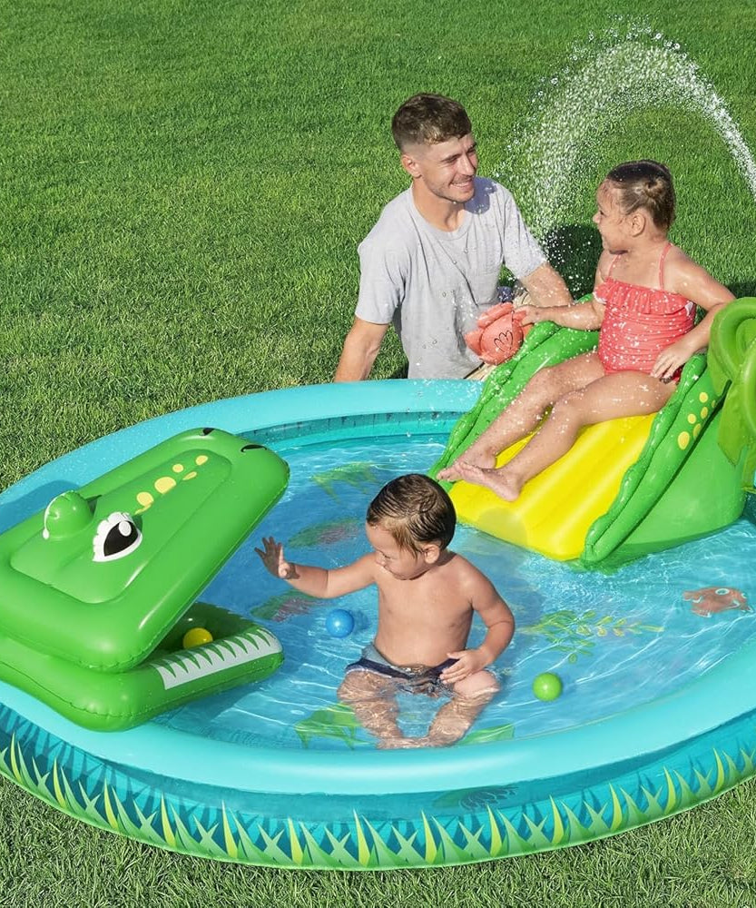 Bestway Playcentre Crocodile Cove 224X181X72cm, Outdoor & Indoor Relaxation & Play, Crocodile-themed Design, Slide With Soft Landing Pad, Easy-to-use