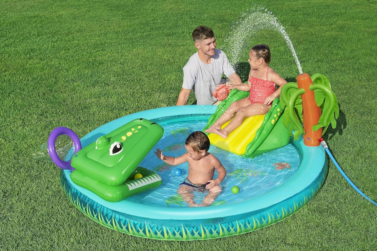 Bestway Playcentre Crocodile Cove 224X181X72cm, Outdoor & Indoor Relaxation & Play, Crocodile-themed Design, Slide With Soft Landing Pad, Easy-to-use
