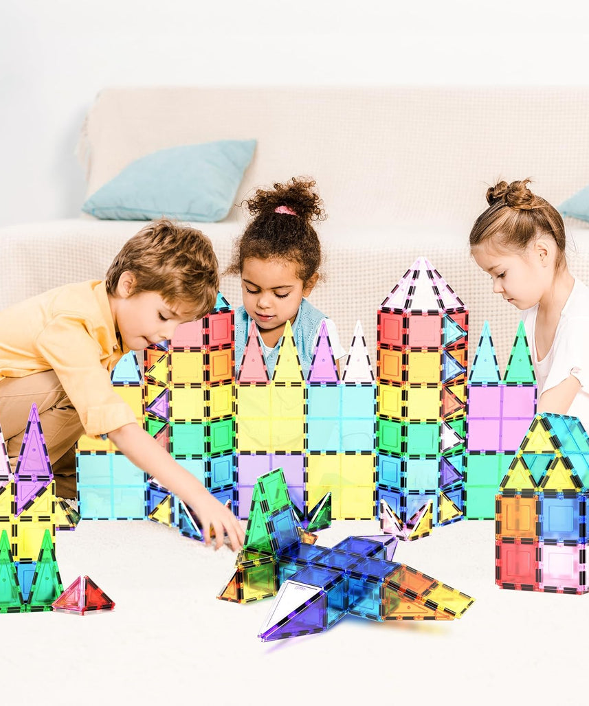 PicassoTiles 100 Piece Magnetic Playboards Tiles Set Magnet Toys for Toddlers STEM Building Blocks Sensory Creative Kids Manipulative Preschool learning Construction Toy ages 3+ Boys Girls - PT100