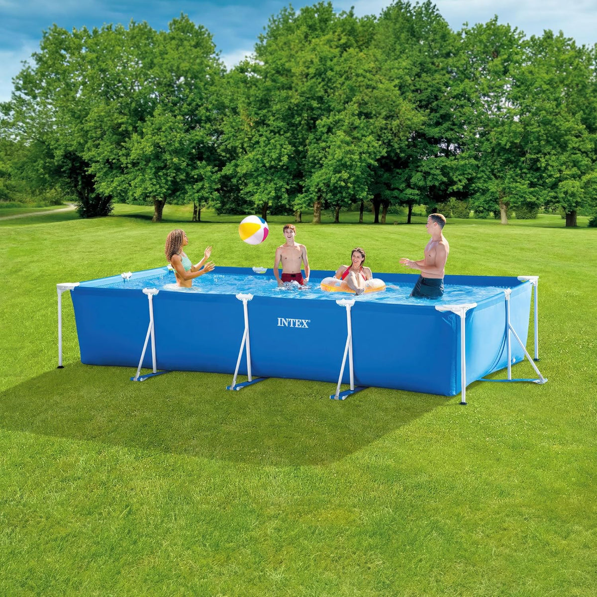 Intex 28273NP Rectangular Frame Pool – 17.7 x 86.6 x 33.1 inches (450 x 220 x 84 cm), Durable Above-Ground Pool for Summer Fun